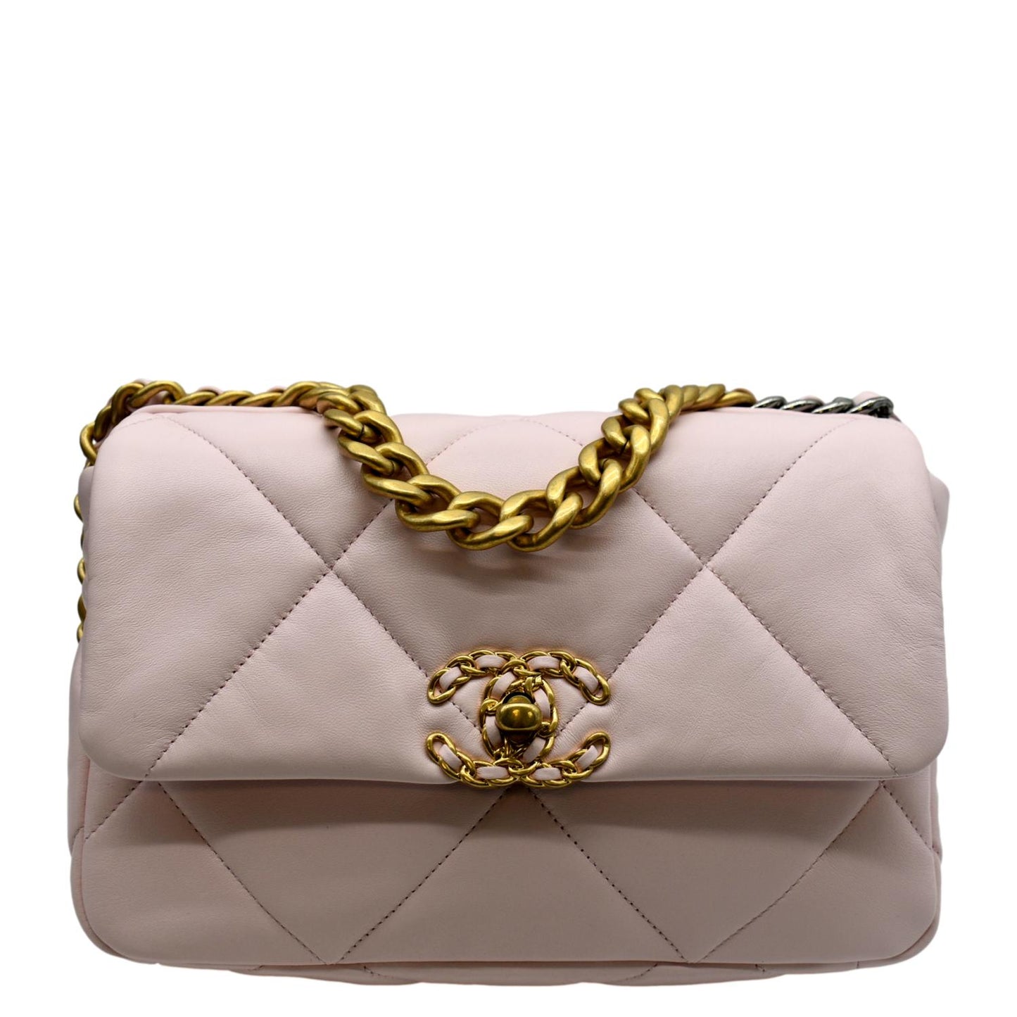 Chanel 19 Flap Quilted Light Leather Lambskin Pink Travel Bag