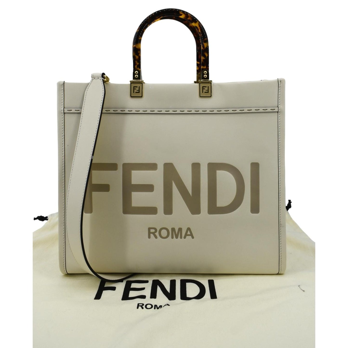 Fendi Sunshine Plexiglass Shoulder Tote Bag Leather White Shoulder Bag