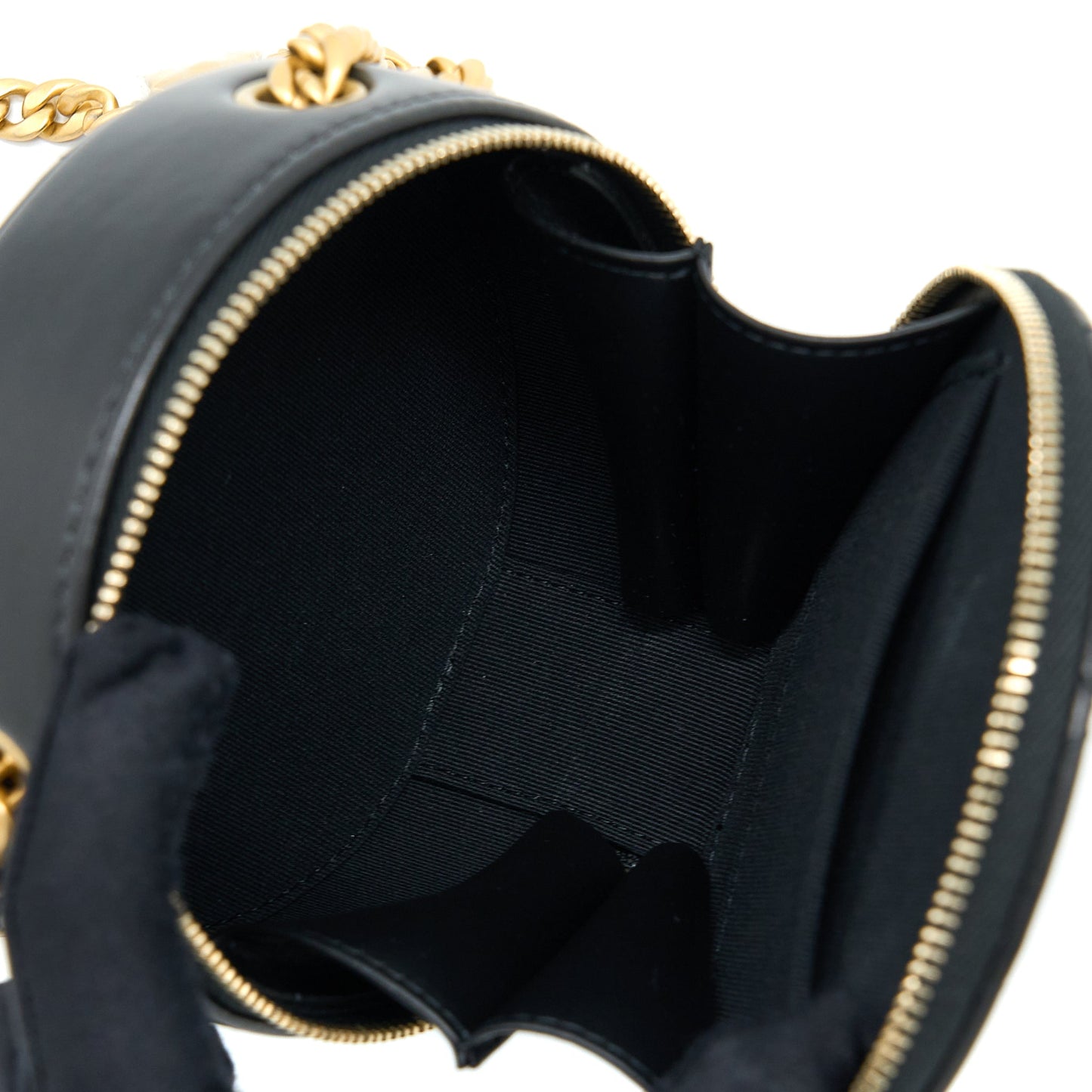 Chanel 22K Pillar Round Lambskin Brushed GHW Black Gold Clutch Bag