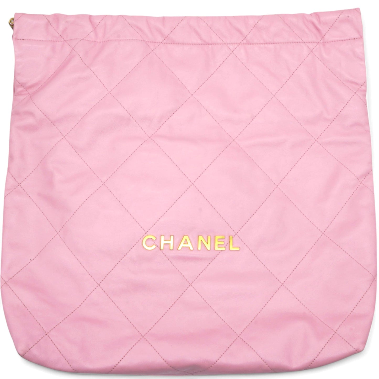 Chanel Shiny Quilted 22 Drawstring Bag Pink Large