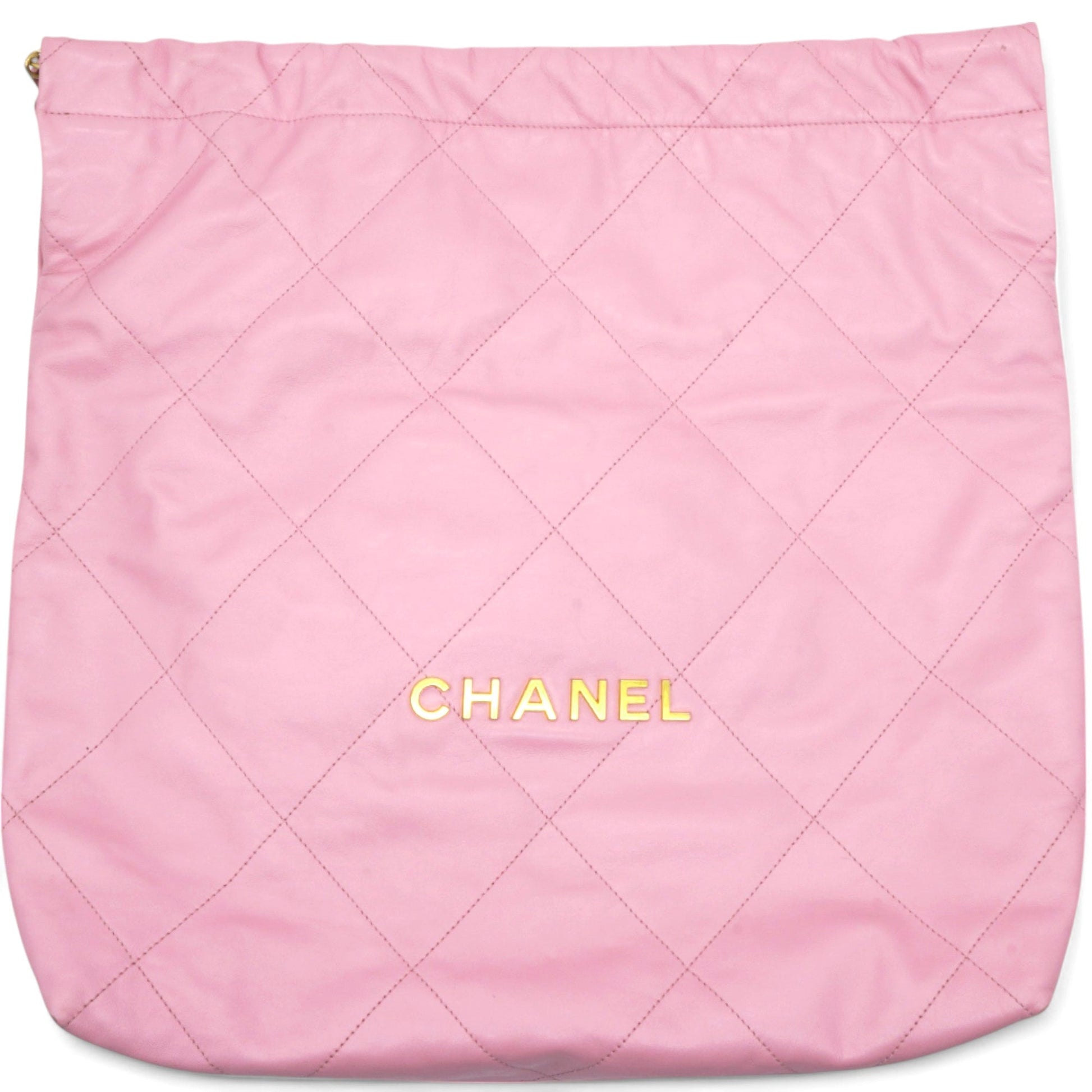 Chanel Shiny Quilted 22 Drawstring Bag Pink Large