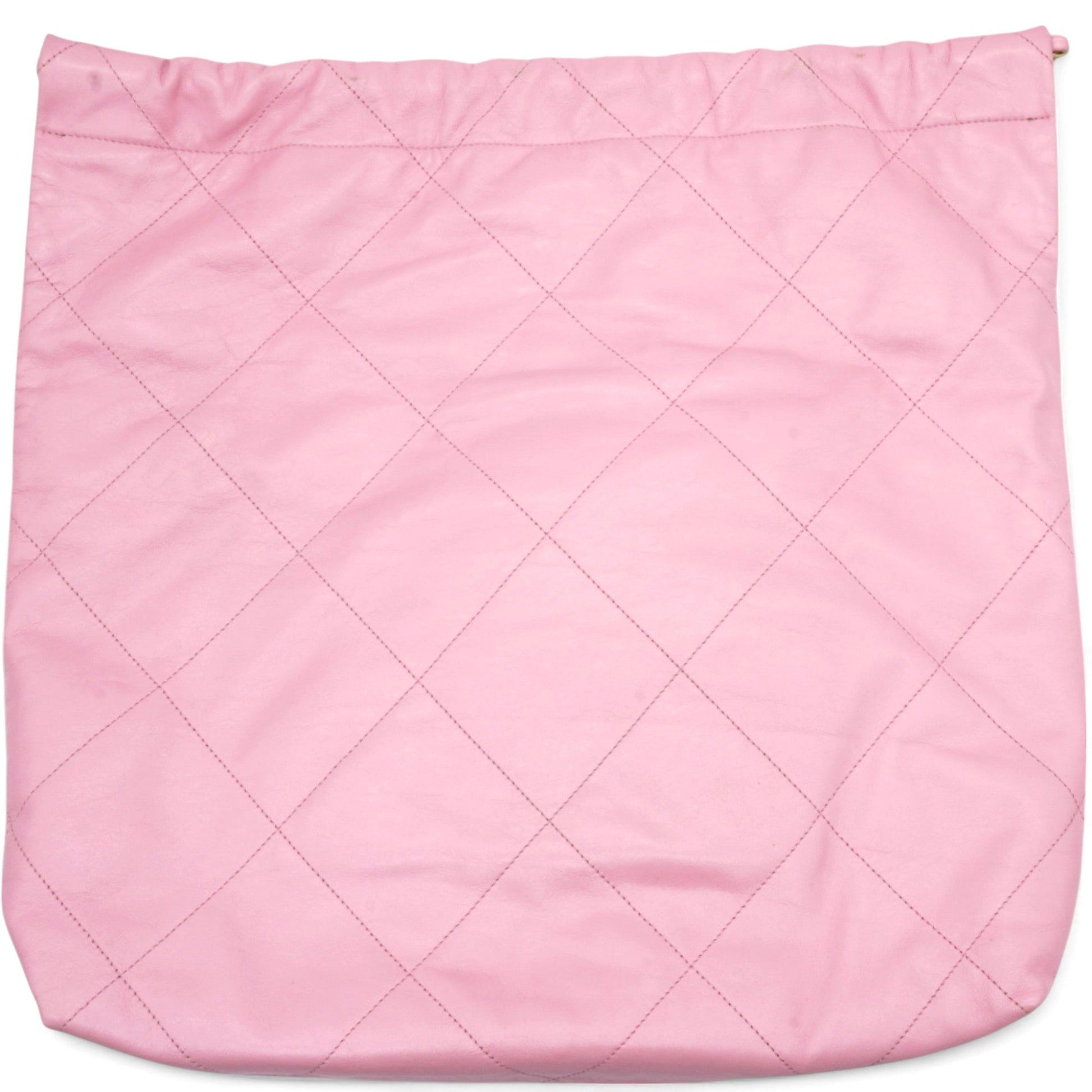 Chanel Shiny Quilted 22 Drawstring Bag Pink Large