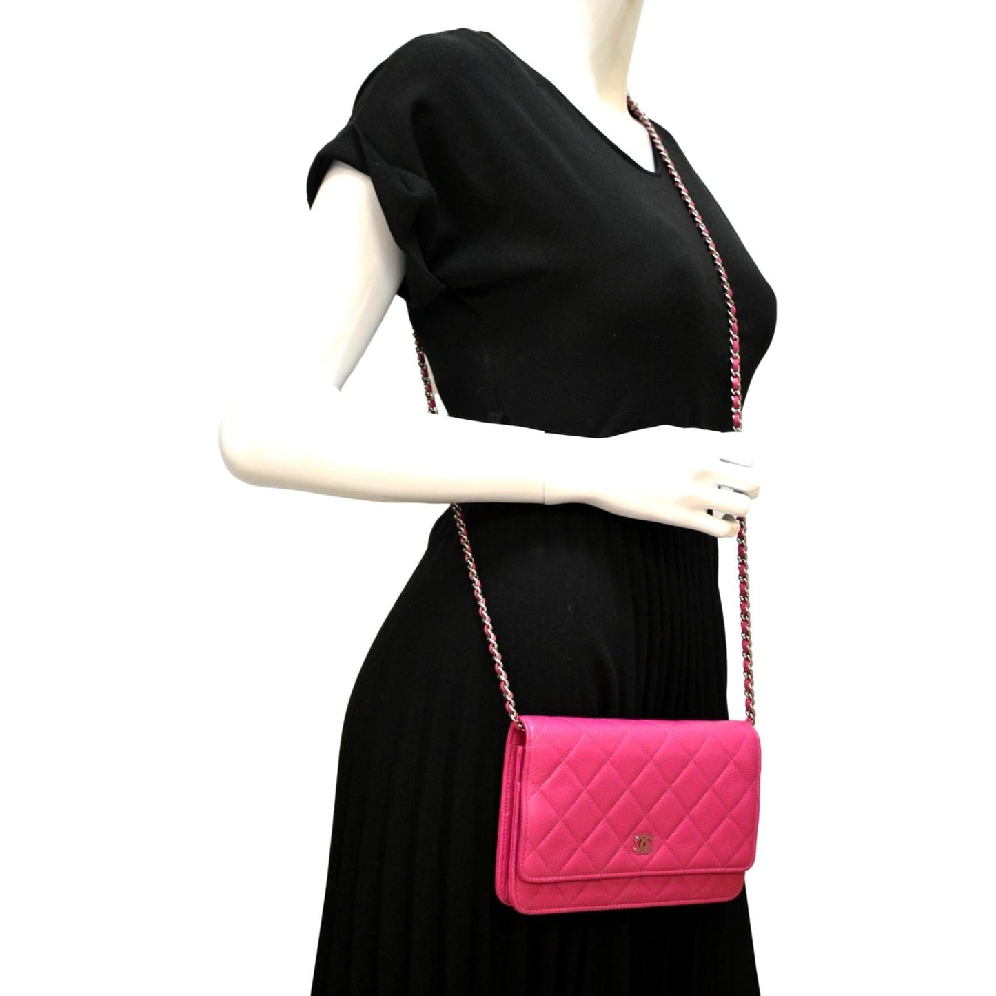 Chanel WOC Quilted Caviar Leather Pink Wallet Case