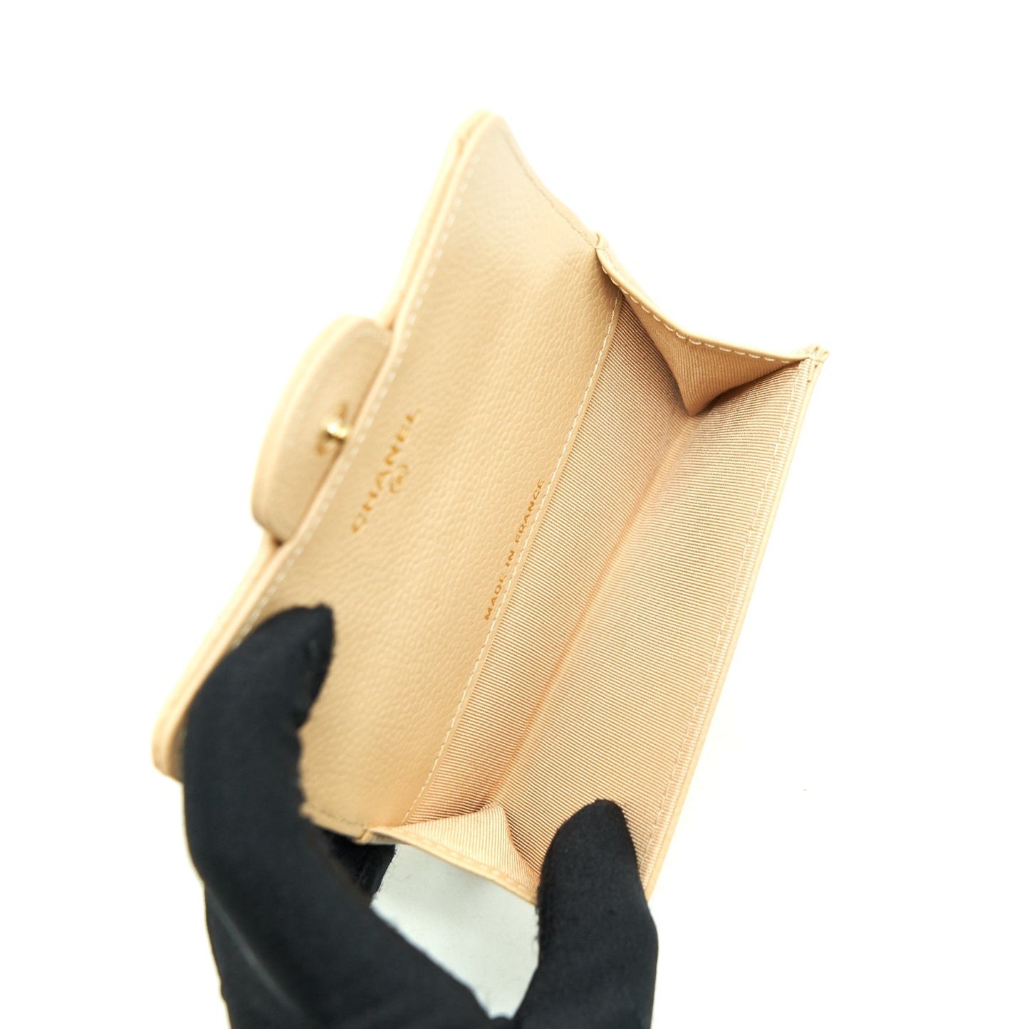 Chanel Classic Flap Card Holder Caviar GHW Beige Wallet Case