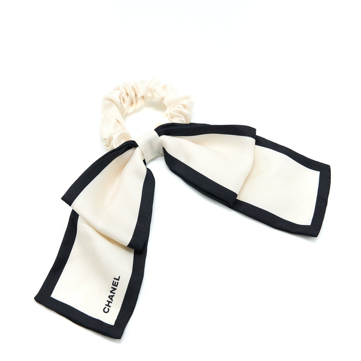 Chanel 22B Camellia Letter Hair Tie Silk Black Handbag Black 1