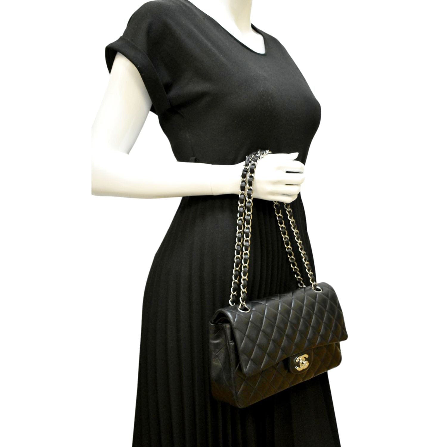 Chanel Classic Double Flap Quilted Leather Black Travel Bag Flap 3