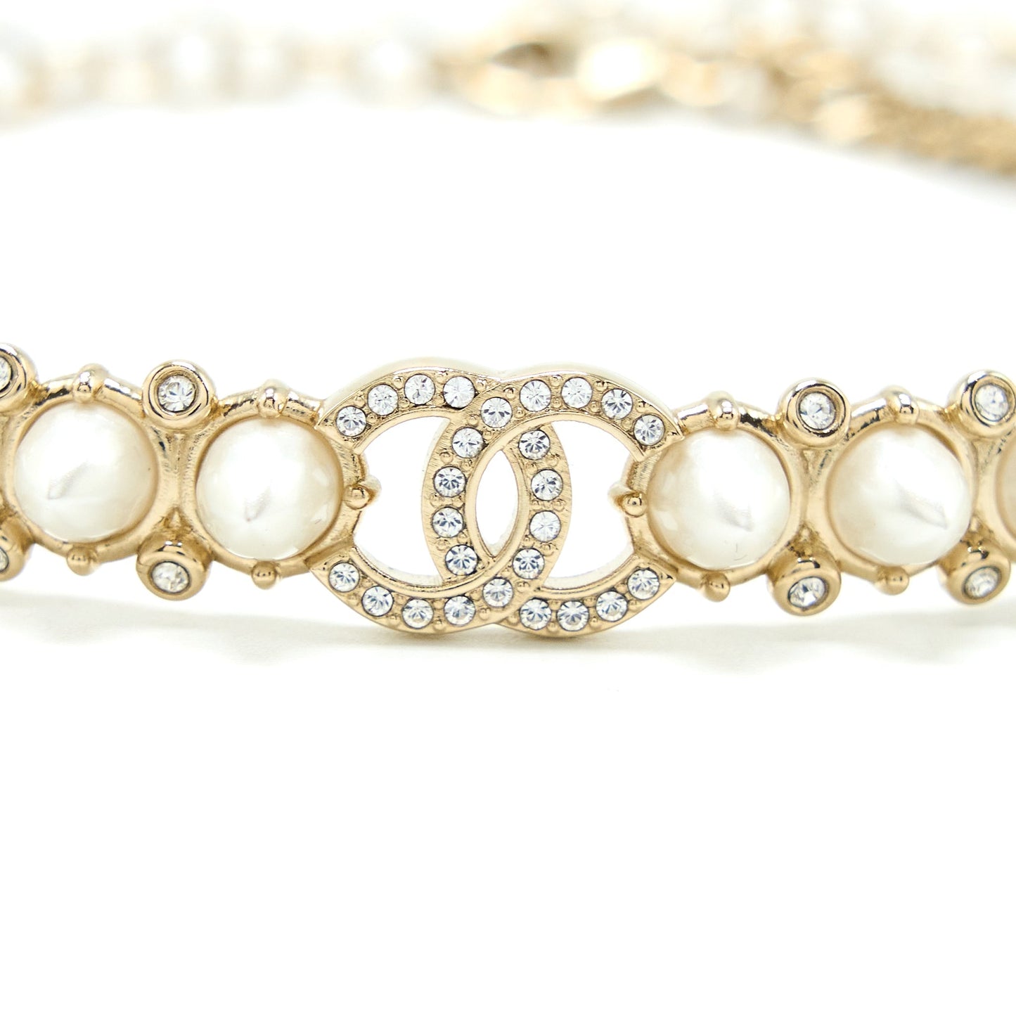 Chanel Crystal CC Logo Chocker Pearl Crystal Gold Handbag