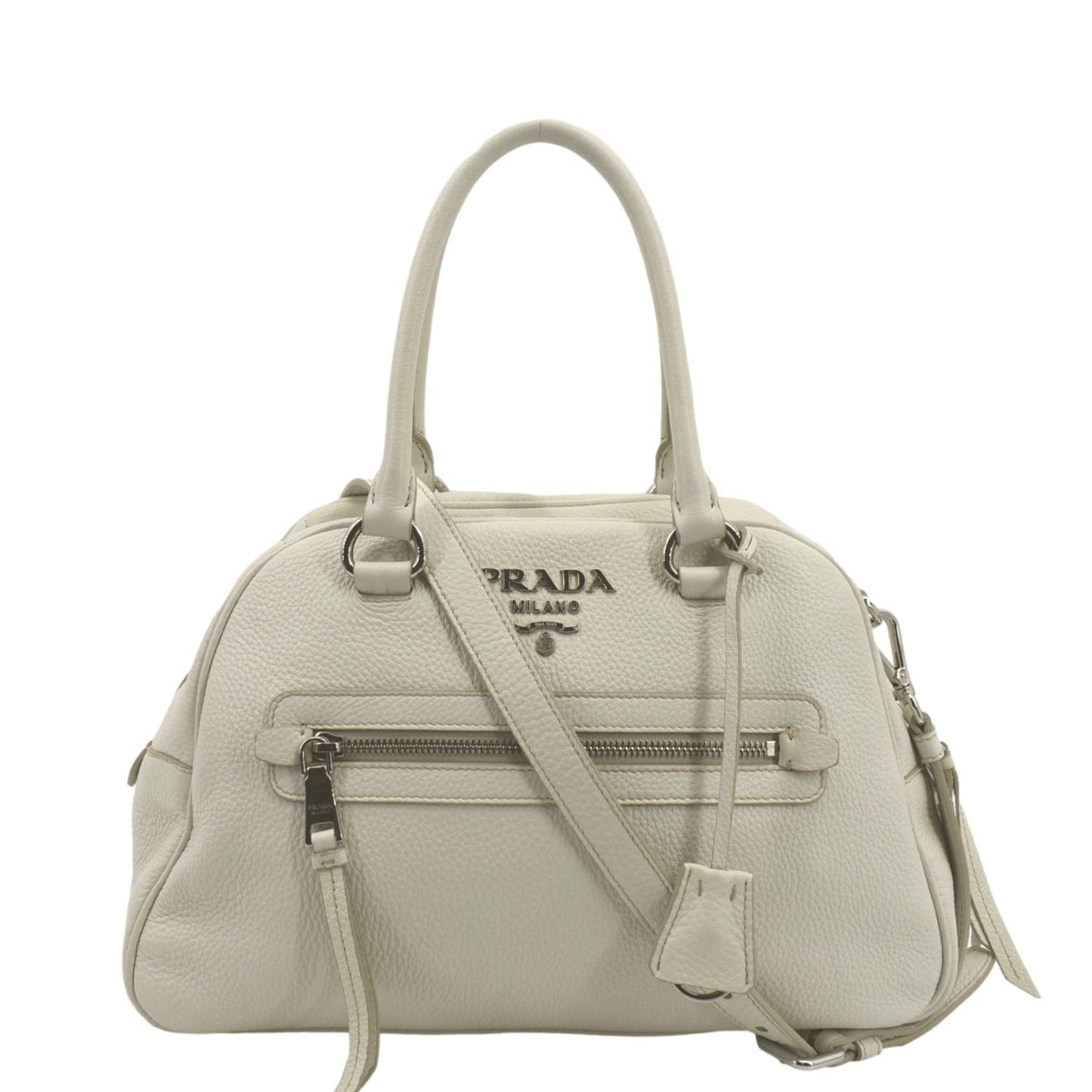 Front Pocket Tote Shoulder Bag Ivory Leather