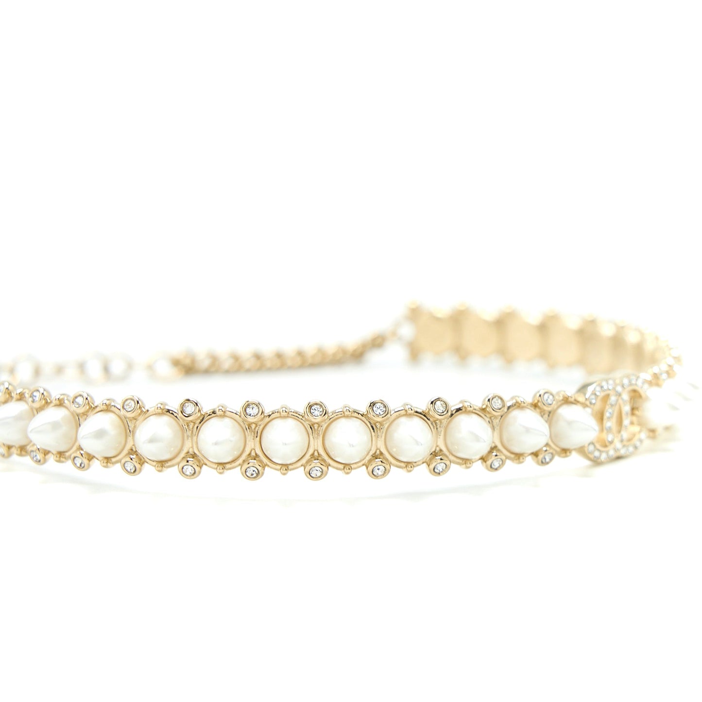 Chanel Crystal CC Logo Chocker Pearl Crystal Gold Handbag