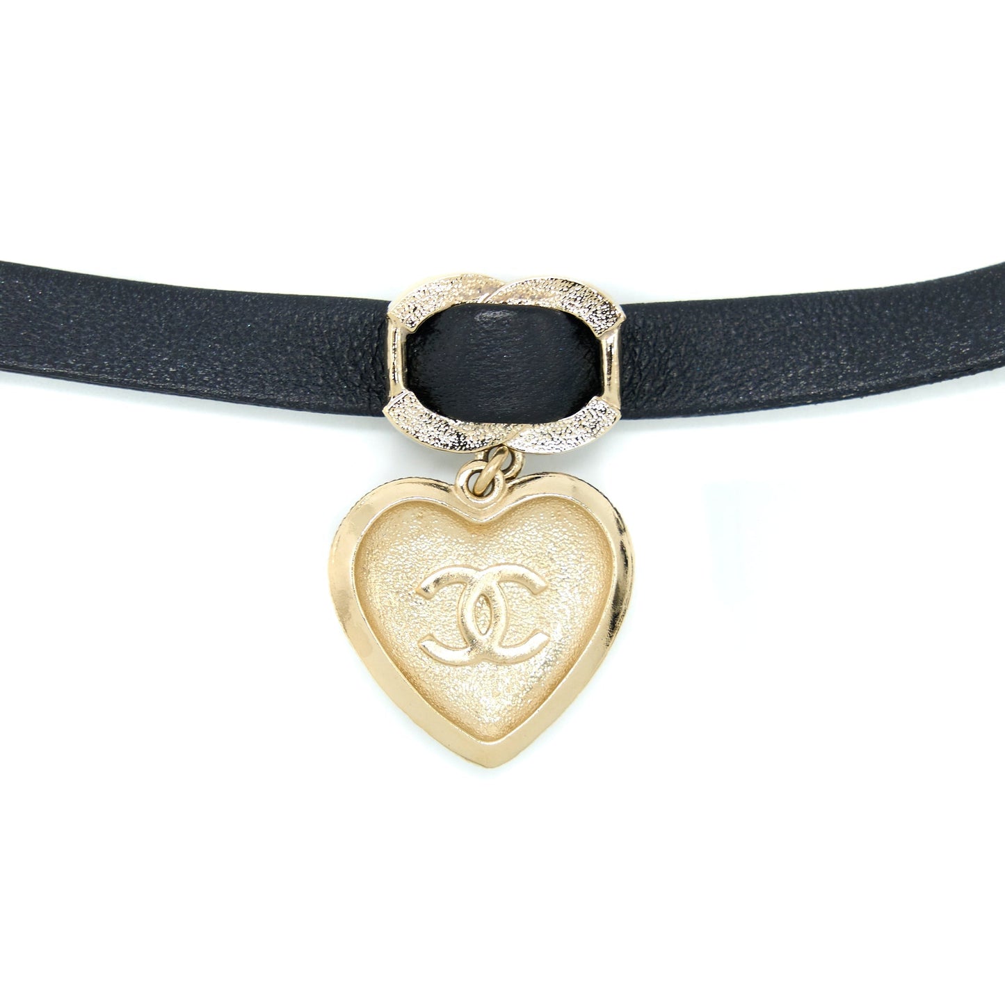 Chanel Crystal CC Logo Heart Chocker Pearl Black Gold Leather Handbag