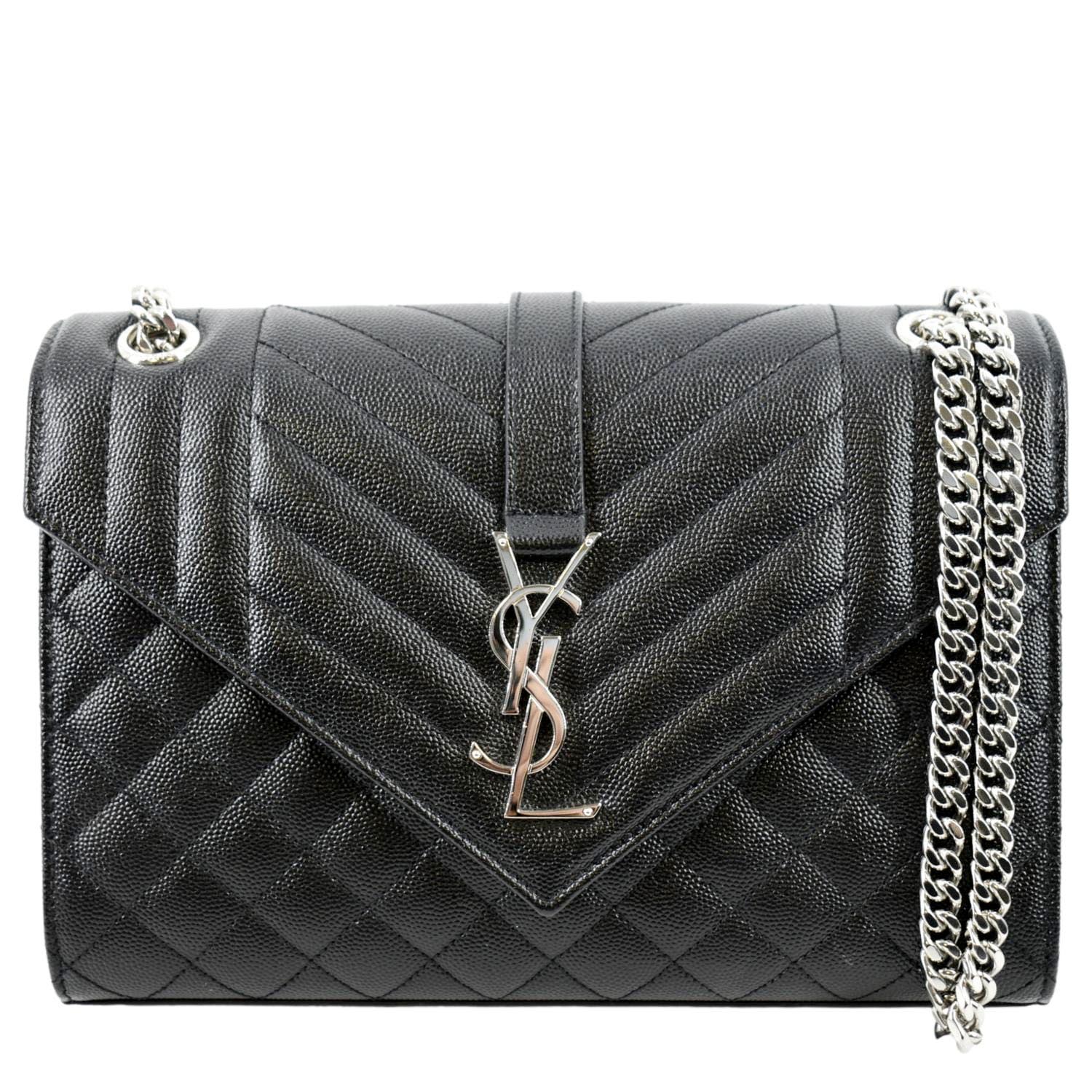 YSL Saint Laurent Yves Envelope Shoulder Bag Leather Black Medium Envelope Medium Chain