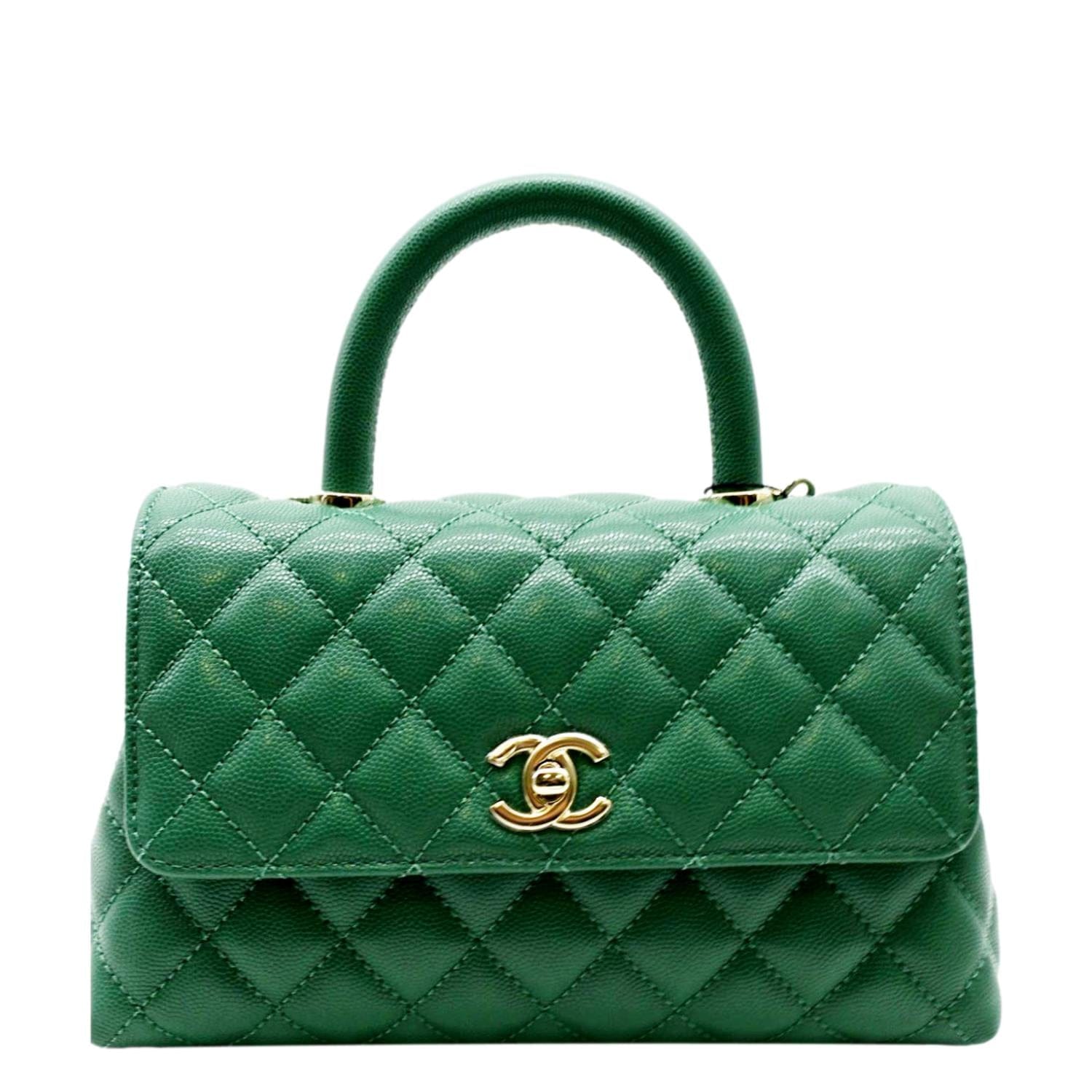 Chanel Coco Top Handle Caviar Leather Green Travel Bag