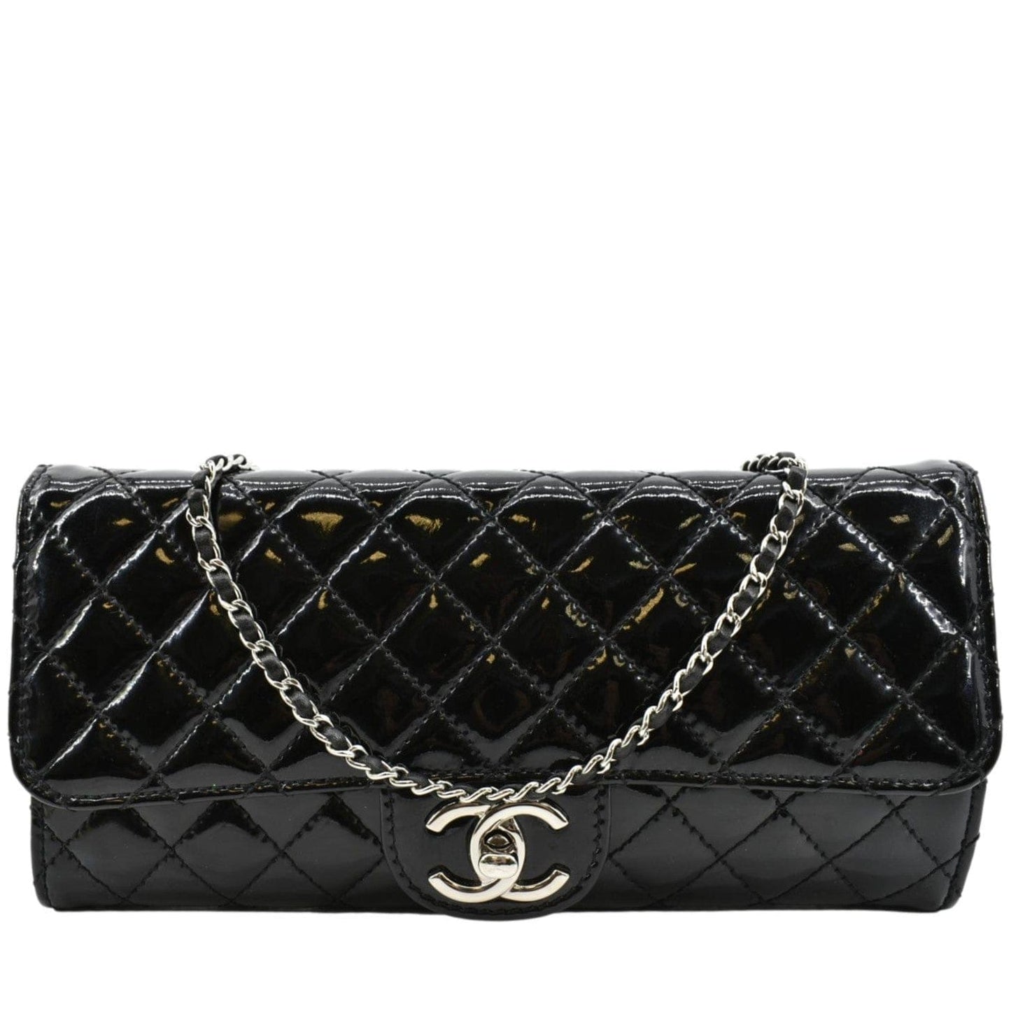 Chanel Long Flap Quilted Patent Leather Black Travel Bag