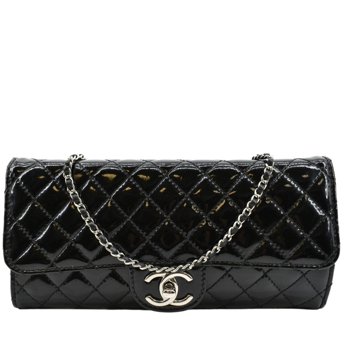 Chanel Long Flap Quilted Patent Leather Black Travel Bag