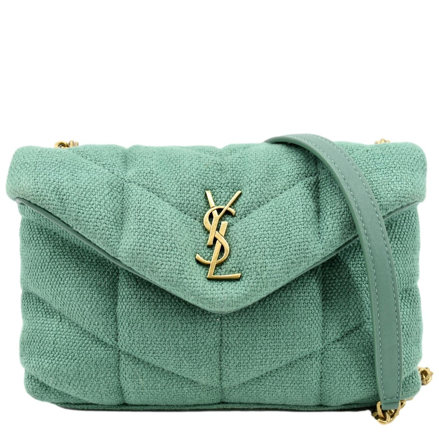 YSL Saint Laurent Saint Loulou Puffer Mini Crossbody Bag Light Canvas Quilted