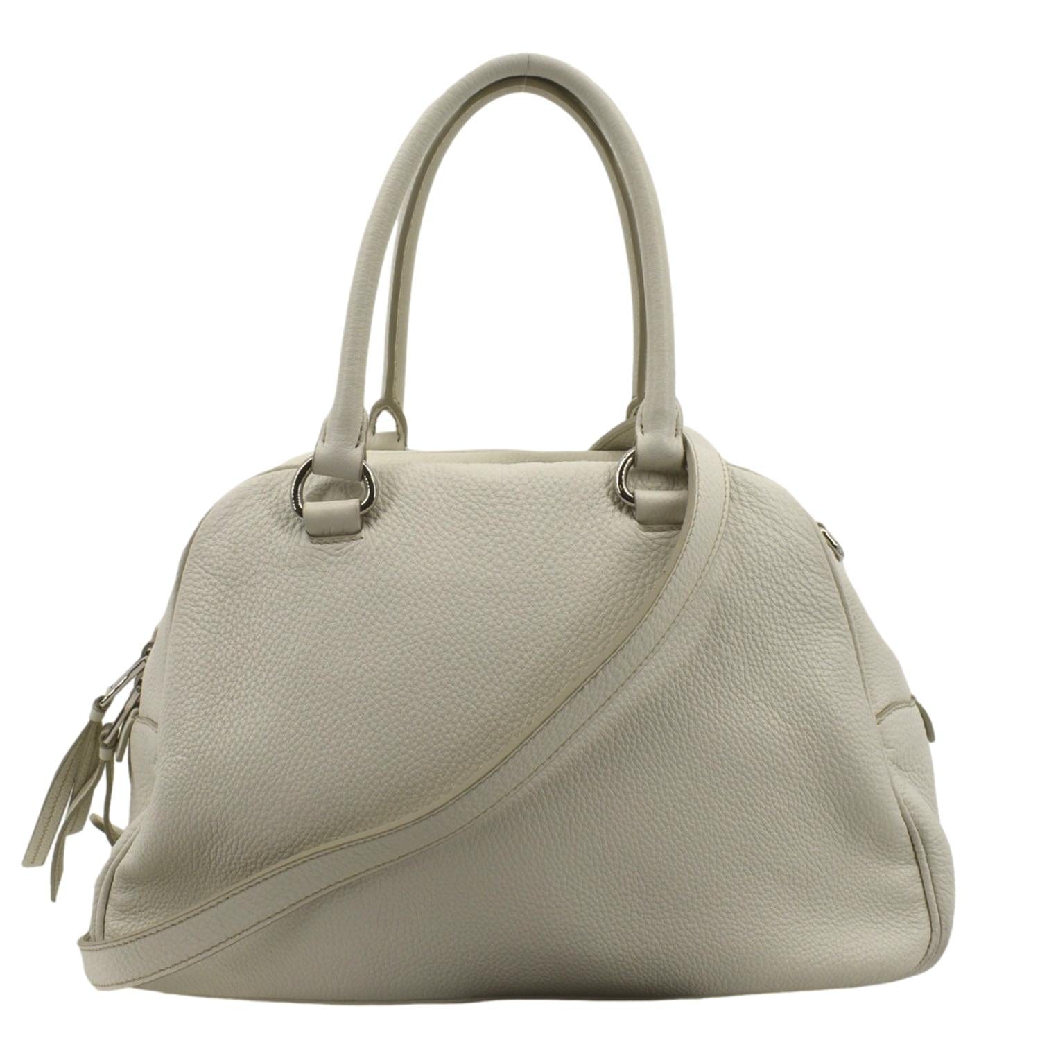 Prada Front Pocket Tote Shoulder Bag Ivory Leather