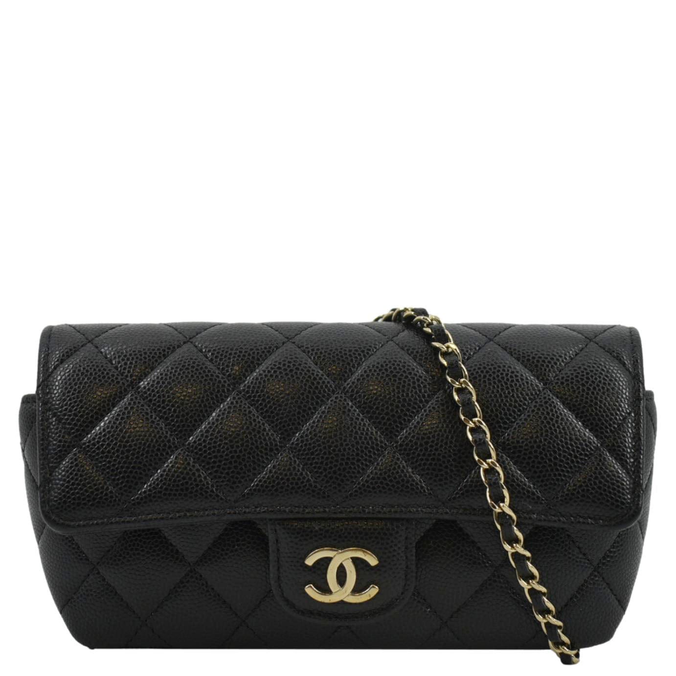 Chanel Quilted Caviar Glasses Leather Black Sunglasses