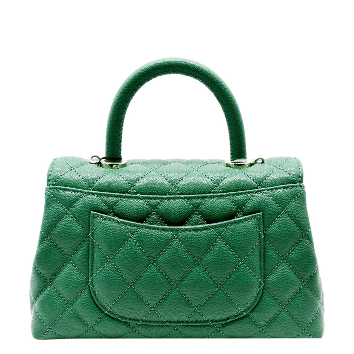 Chanel Coco Top Handle Caviar Leather Green Travel Bag