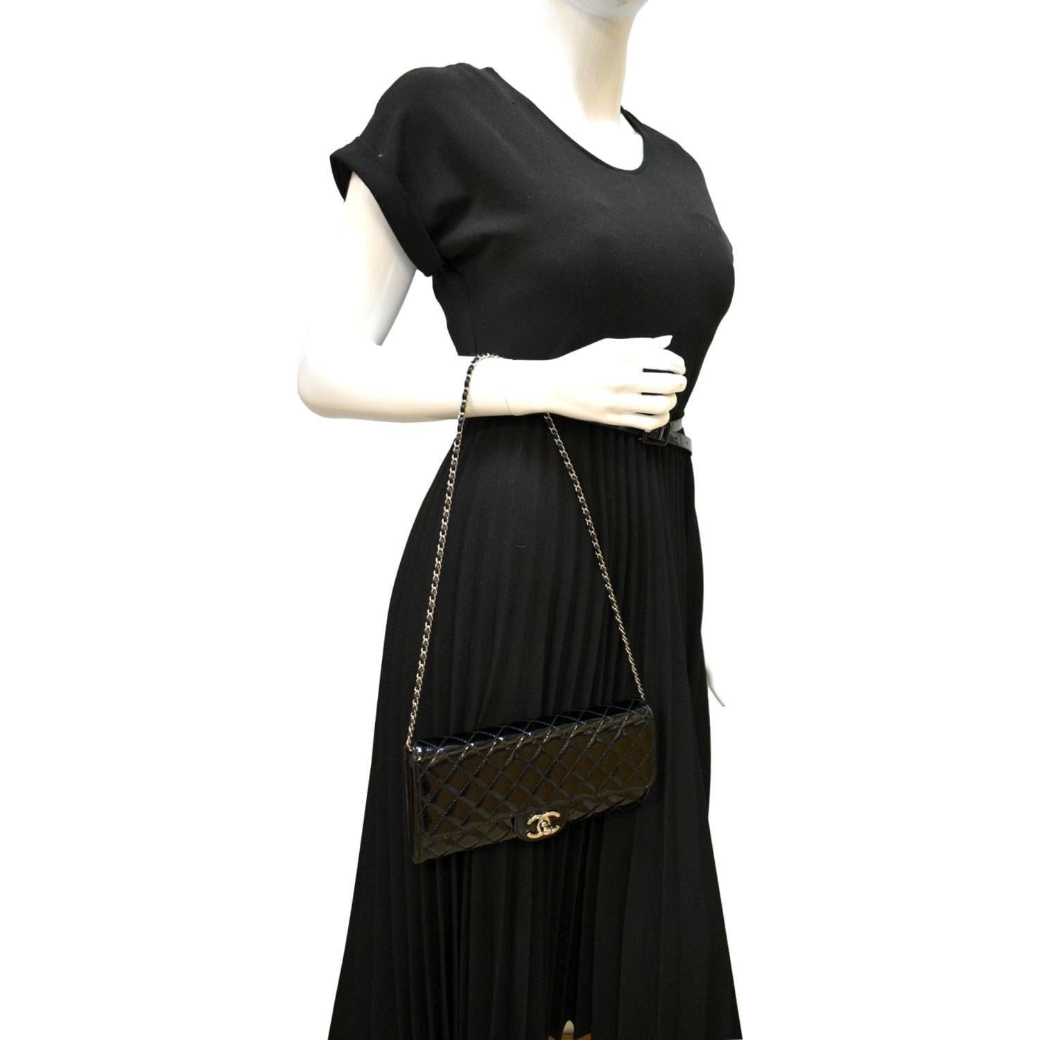 Chanel Long Flap Quilted Patent Leather Black Travel Bag