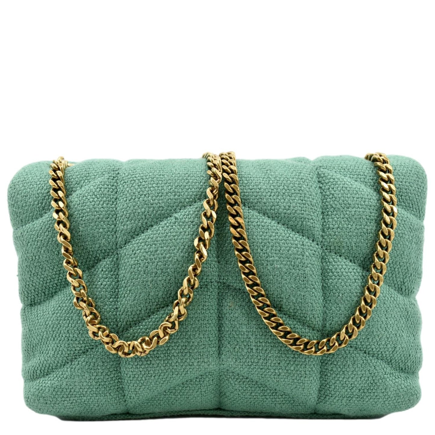 YSL Saint Laurent Yves Loulou Puffer Crossbody Bag Light Canvas Quilted Green