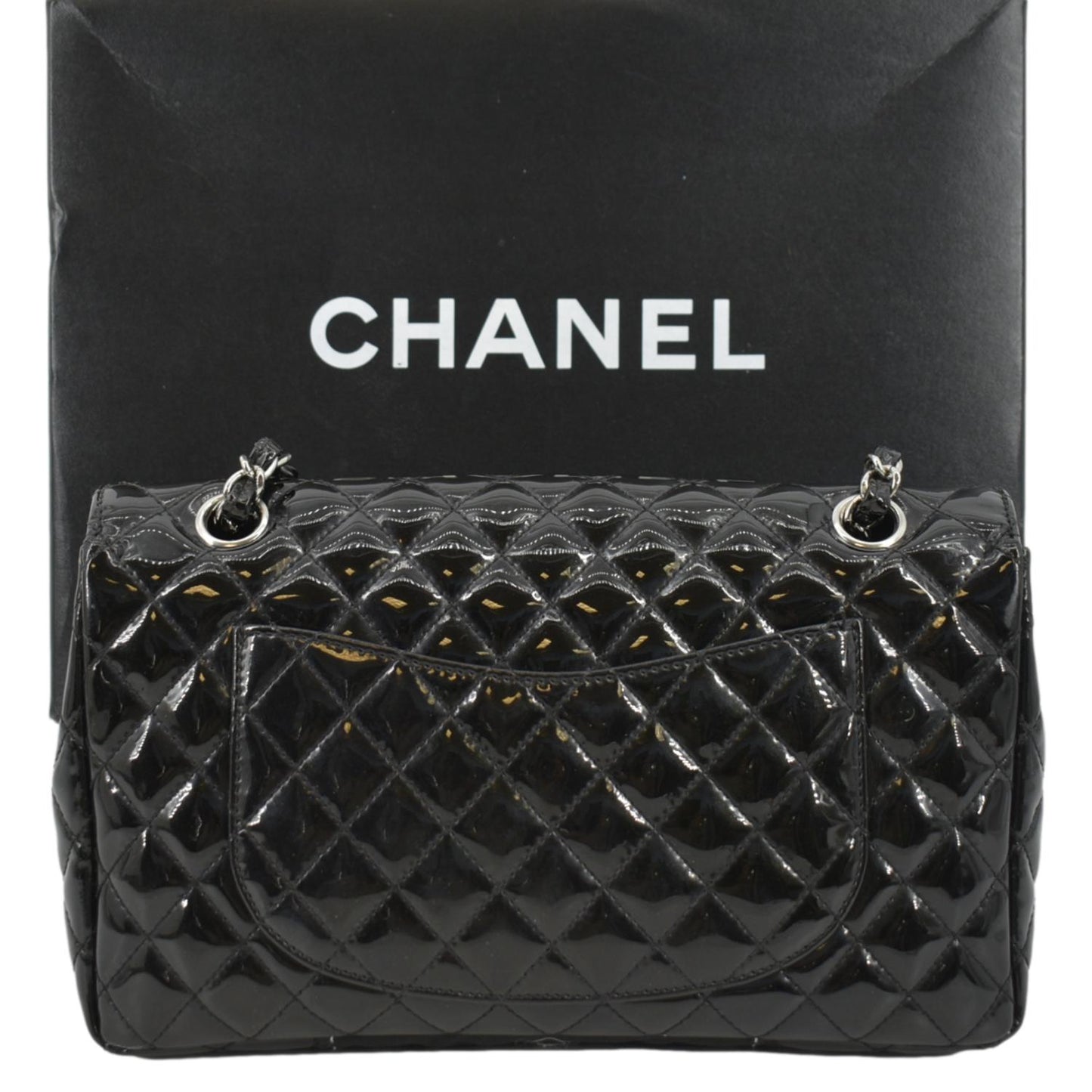 Chanel Secret Label Flap Patent Leather Black Travel Bag