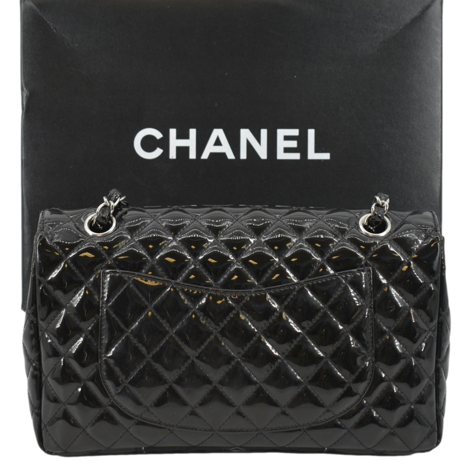 Chanel Secret Label Flap Patent Leather Black Travel Bag