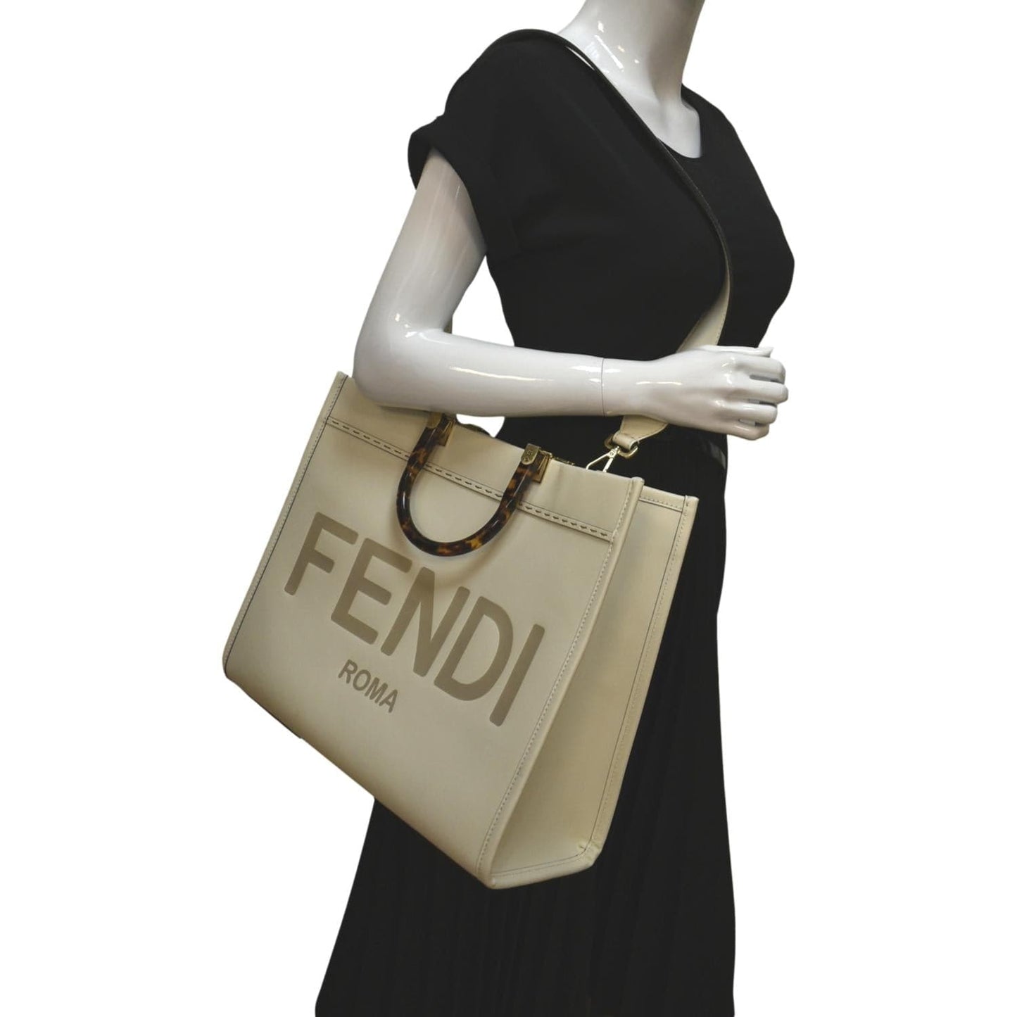 Fendi Sunshine Plexiglass Shoulder Tote Bag Leather White Shoulder Bag