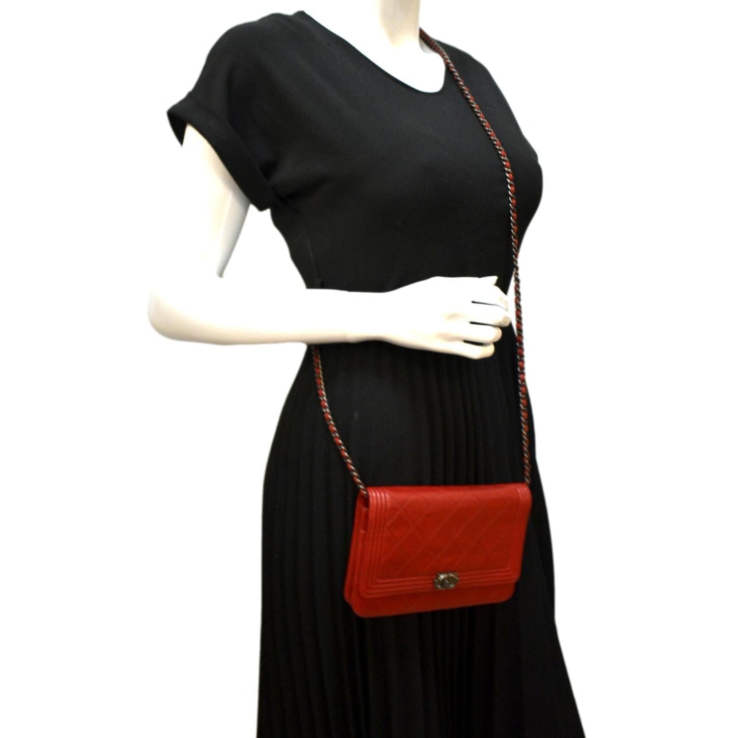 Chanel WOC Quilted Leather Calfskin Red Wallet Case
