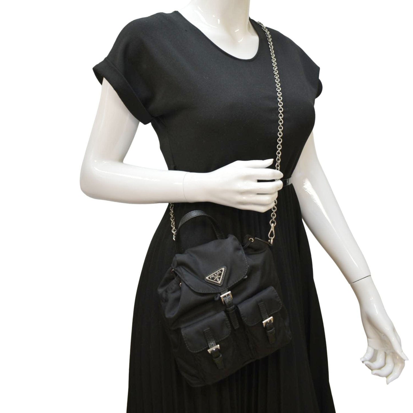 Double Pocket Backpack Shoulder Bag Nylon Black