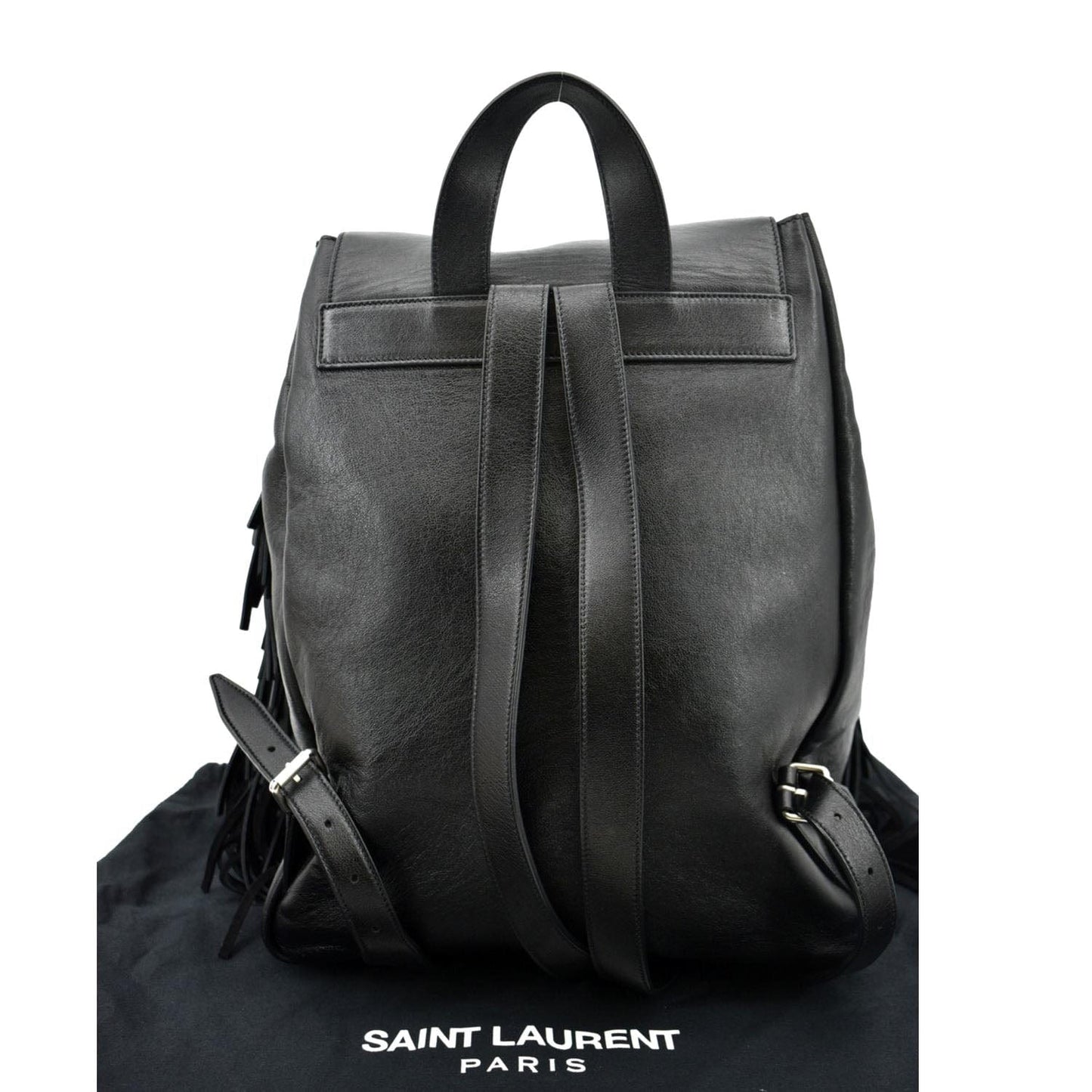 YSL Saint Laurent Yves Fringe Calfskin Backpack Bag Leather Black