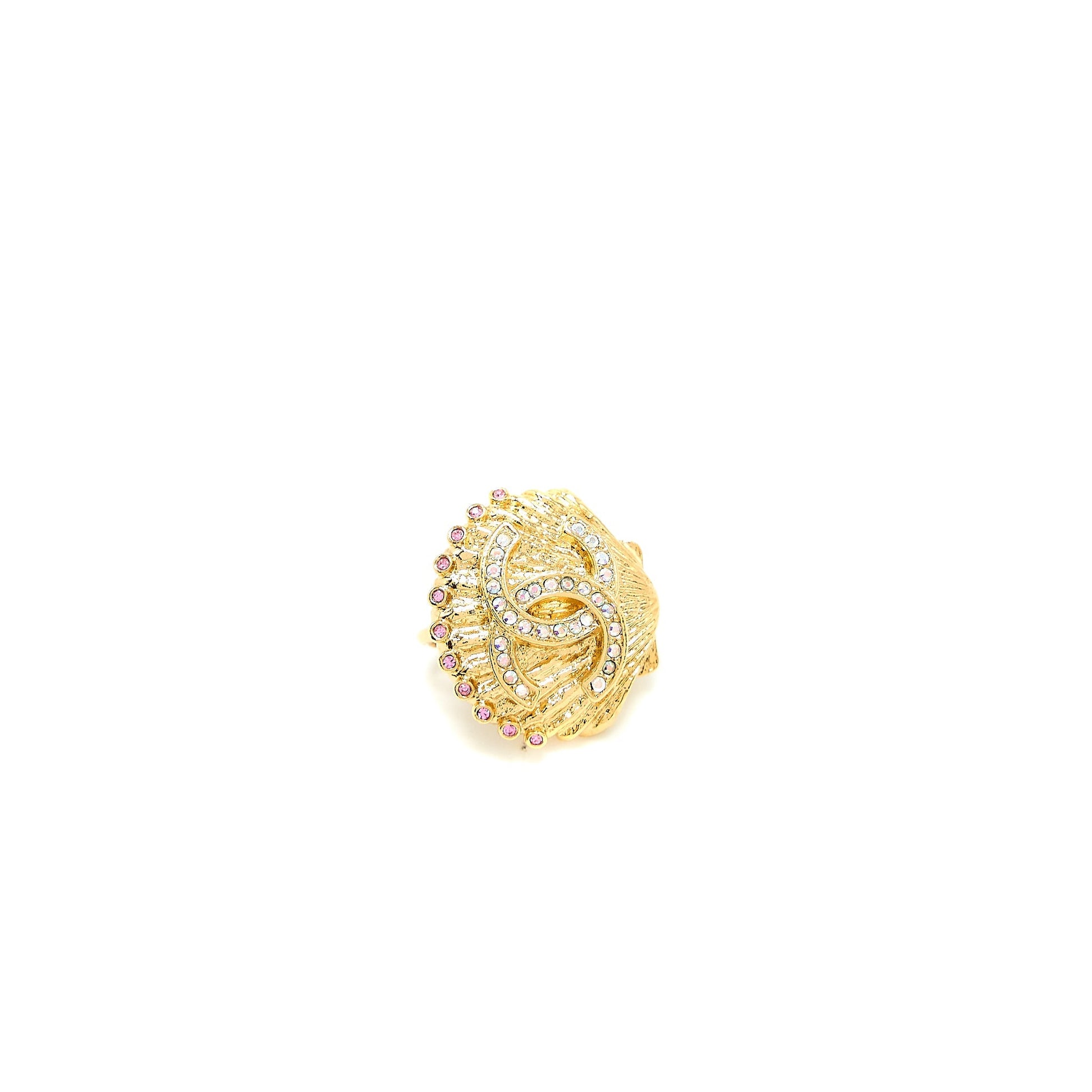 Chanel CC Logo Shell Earclips Crystal Tone Multicolour Gold Handbag