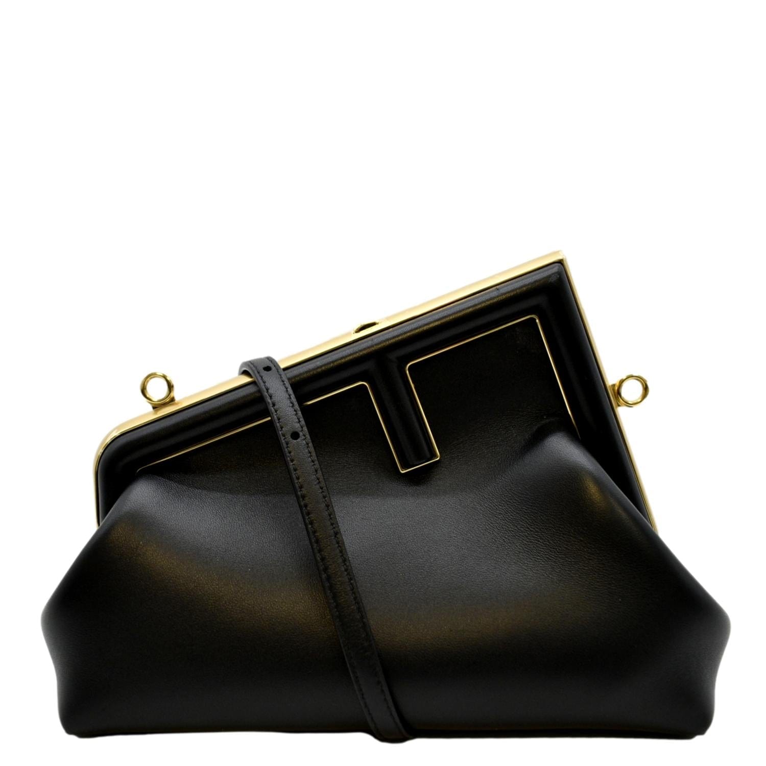 Fendi First Shoulder Bag Leather Black