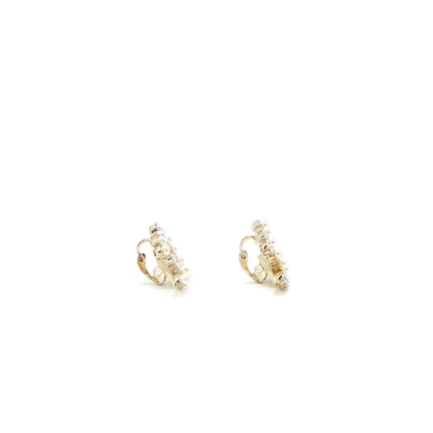 Chanel CC Logo Crystal Pearl Ear Clips Gold Handbag