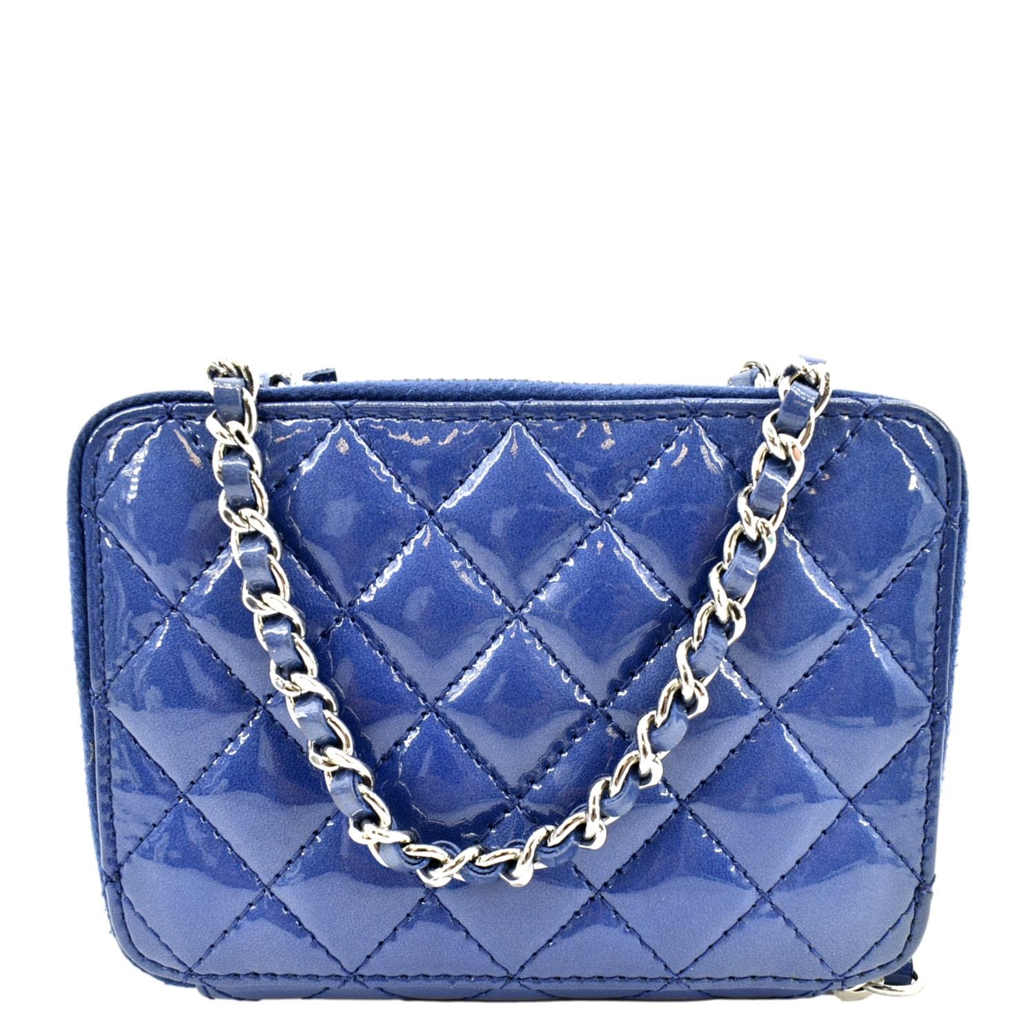 Chanel Pocket Box Quilted Patent Camera Leather Blue Travel Bag