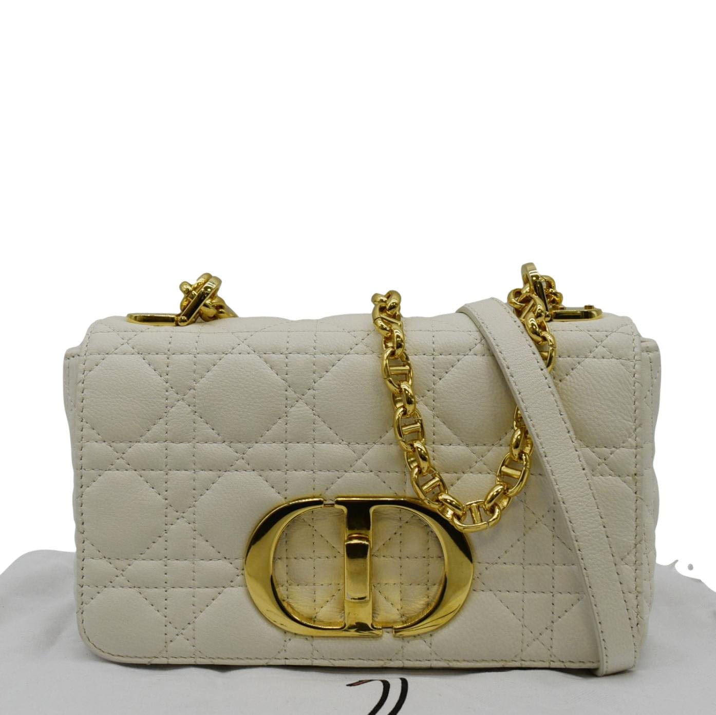 Dior Caro Supple Cannage Calfskin Shoulder Bag Ivory Leather Small