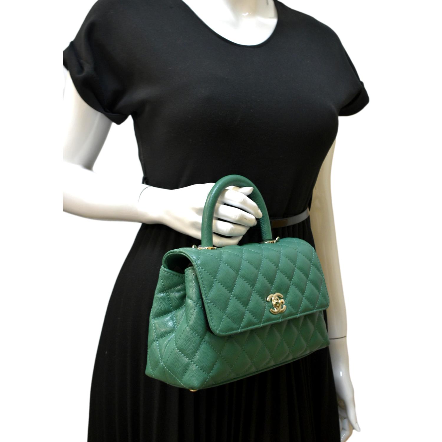 Chanel Coco Top Handle Caviar Leather Green Travel Bag