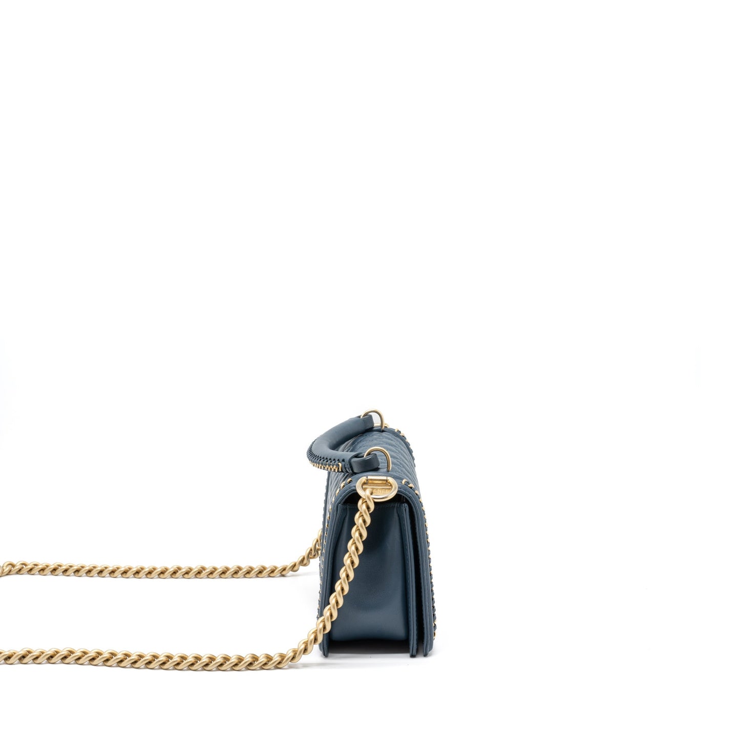 Chanel Top Handle Boy Lambskin Dark Brushed Blue Handbag