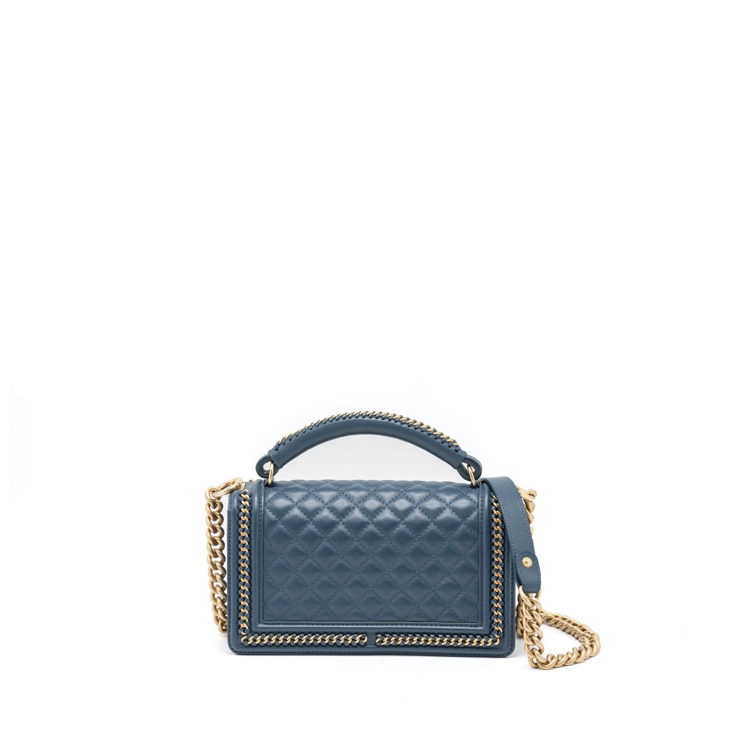 Chanel Top Handle Boy Lambskin Dark Brushed Blue Handbag