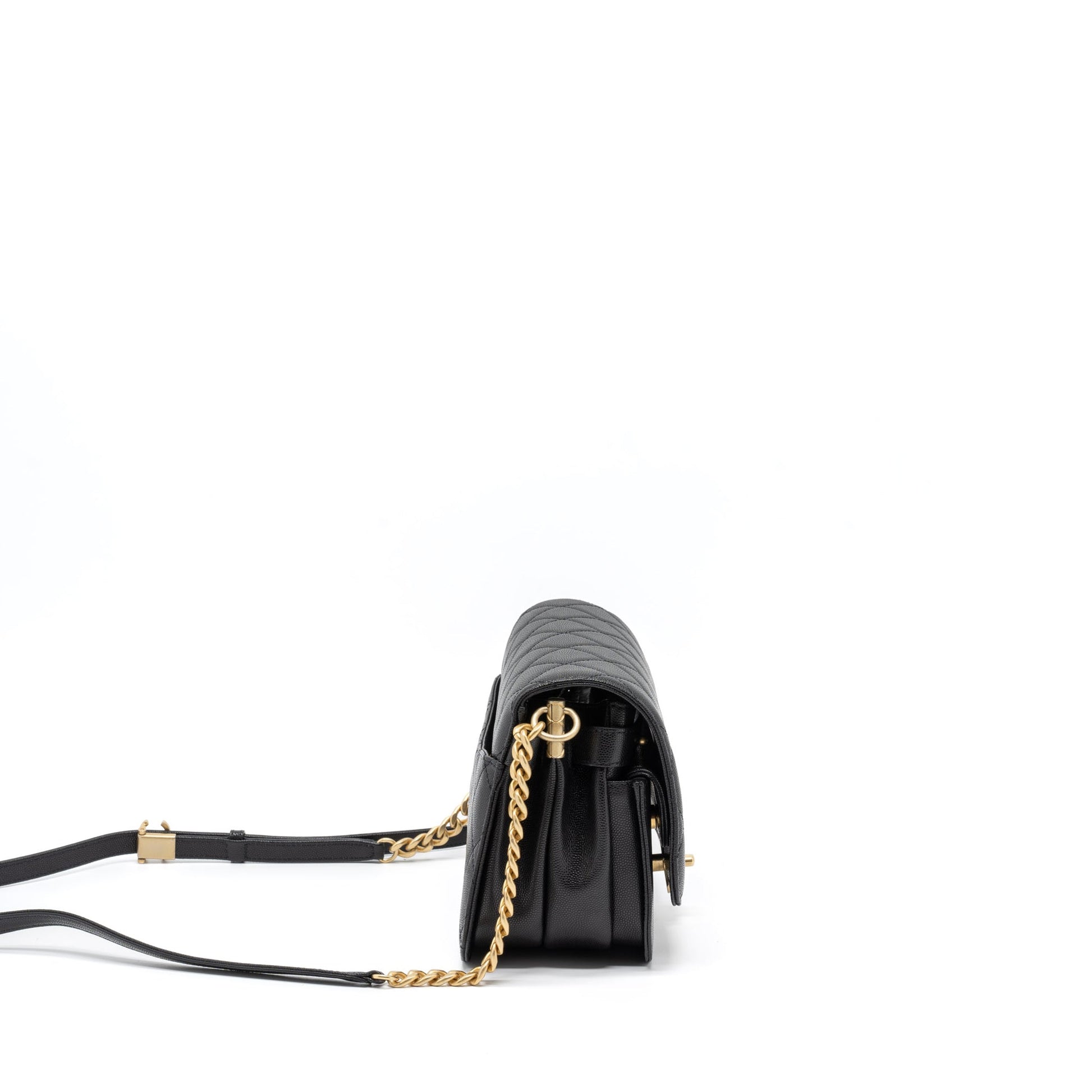 Chanel Messenger Caviar Brushed GHW Microchip Black Messenger Bag