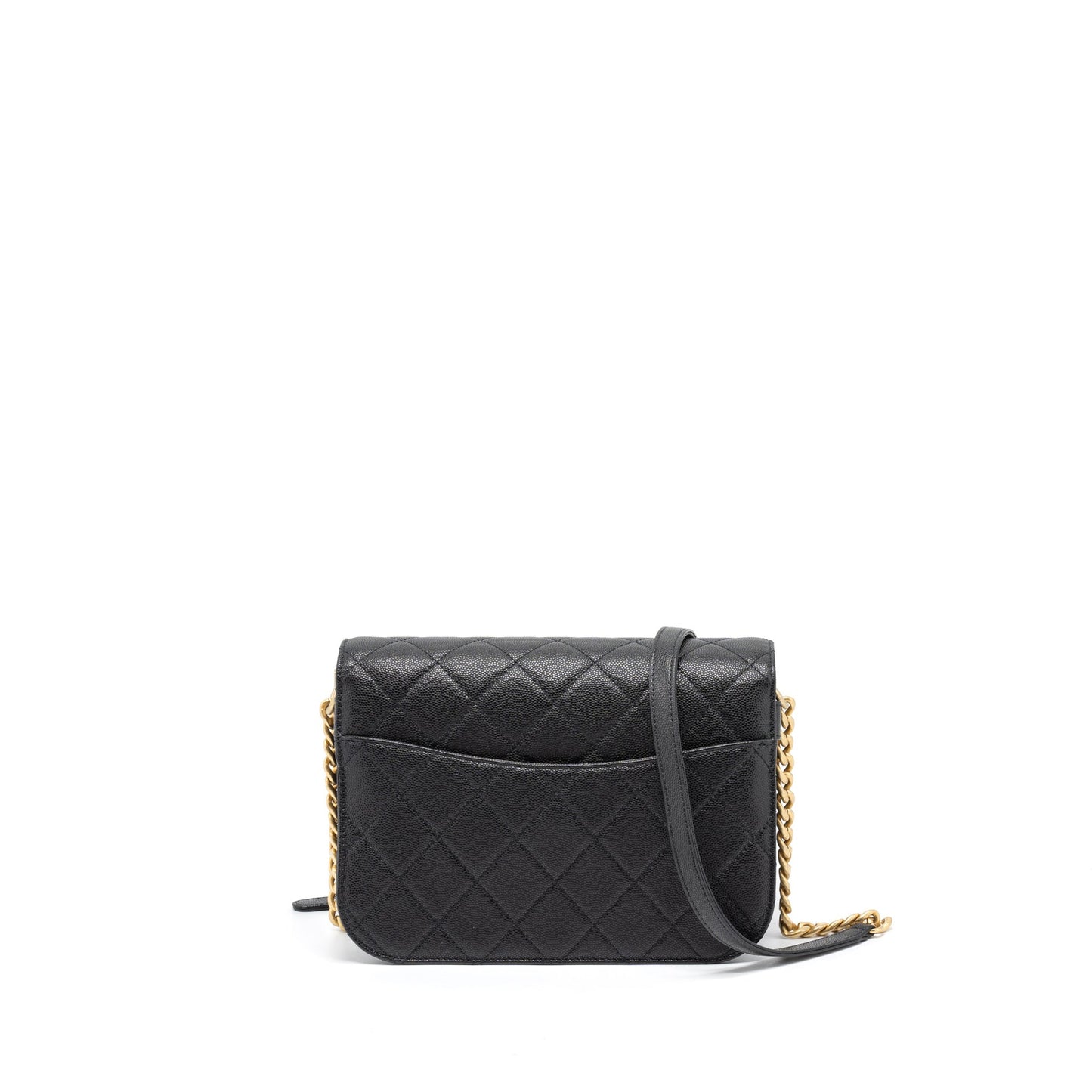 Chanel Messenger Caviar Brushed GHW Microchip Black Messenger Bag