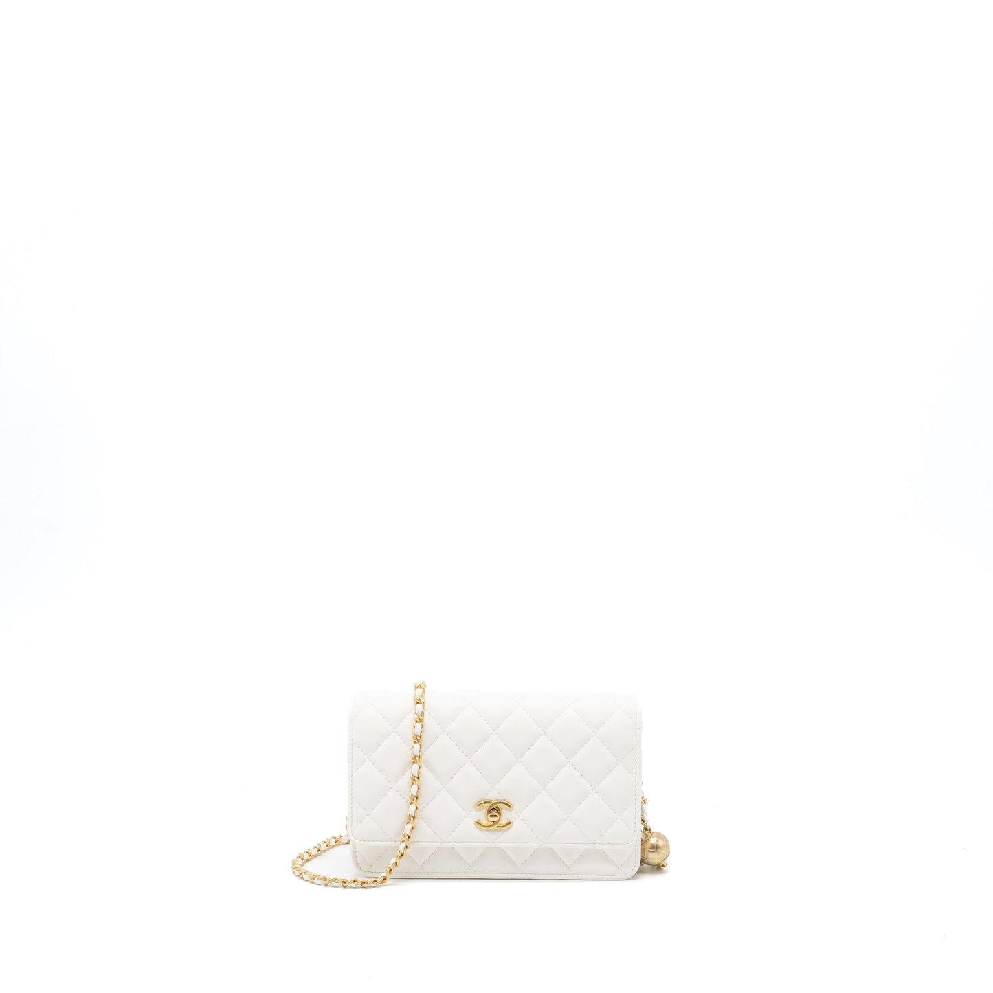 Chanel Pearl Crush on Lambskin GHW Microchip White Wallet Case