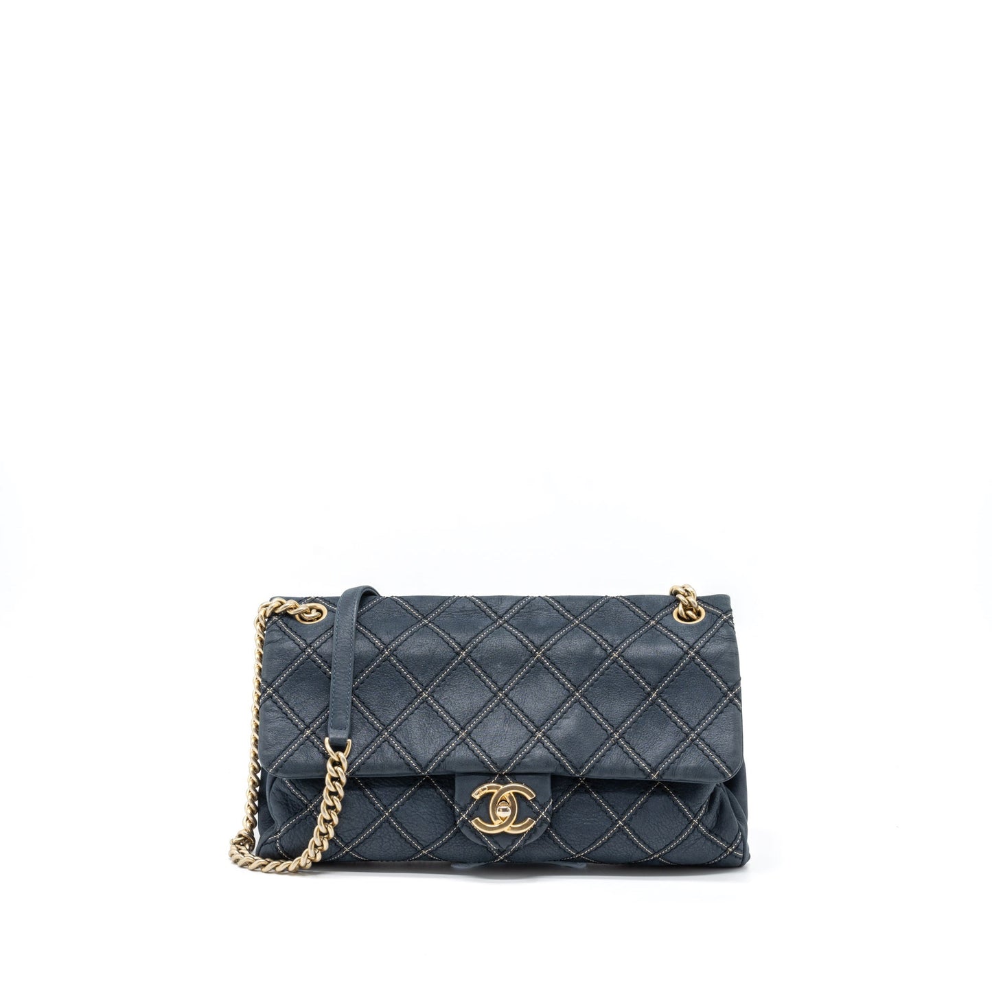 Chanel Quilted Flap Calfskin Iridescent Dark Brushed Blue Shoulder Bag