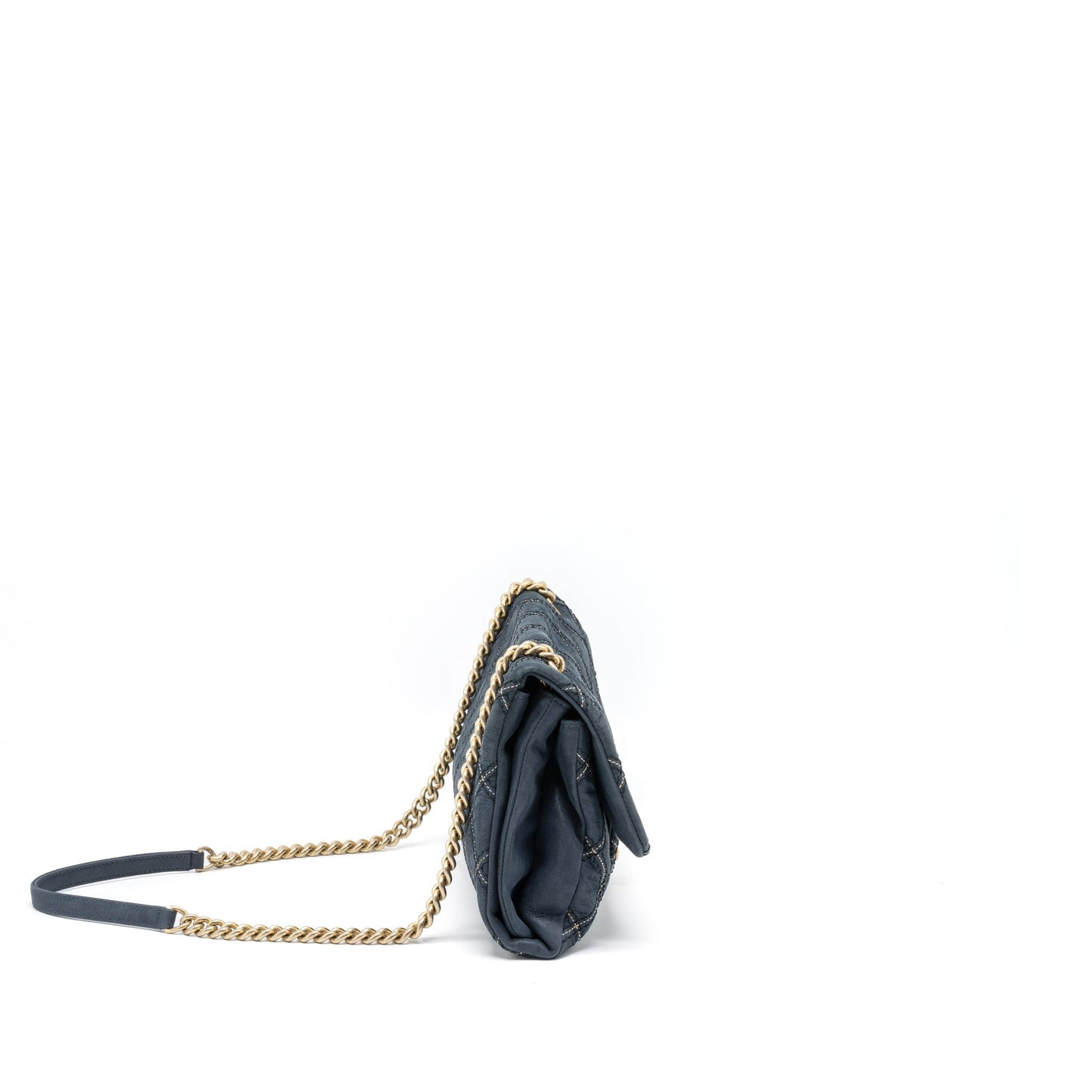 Chanel Quilted Flap Calfskin Iridescent Dark Brushed Blue Shoulder Bag
