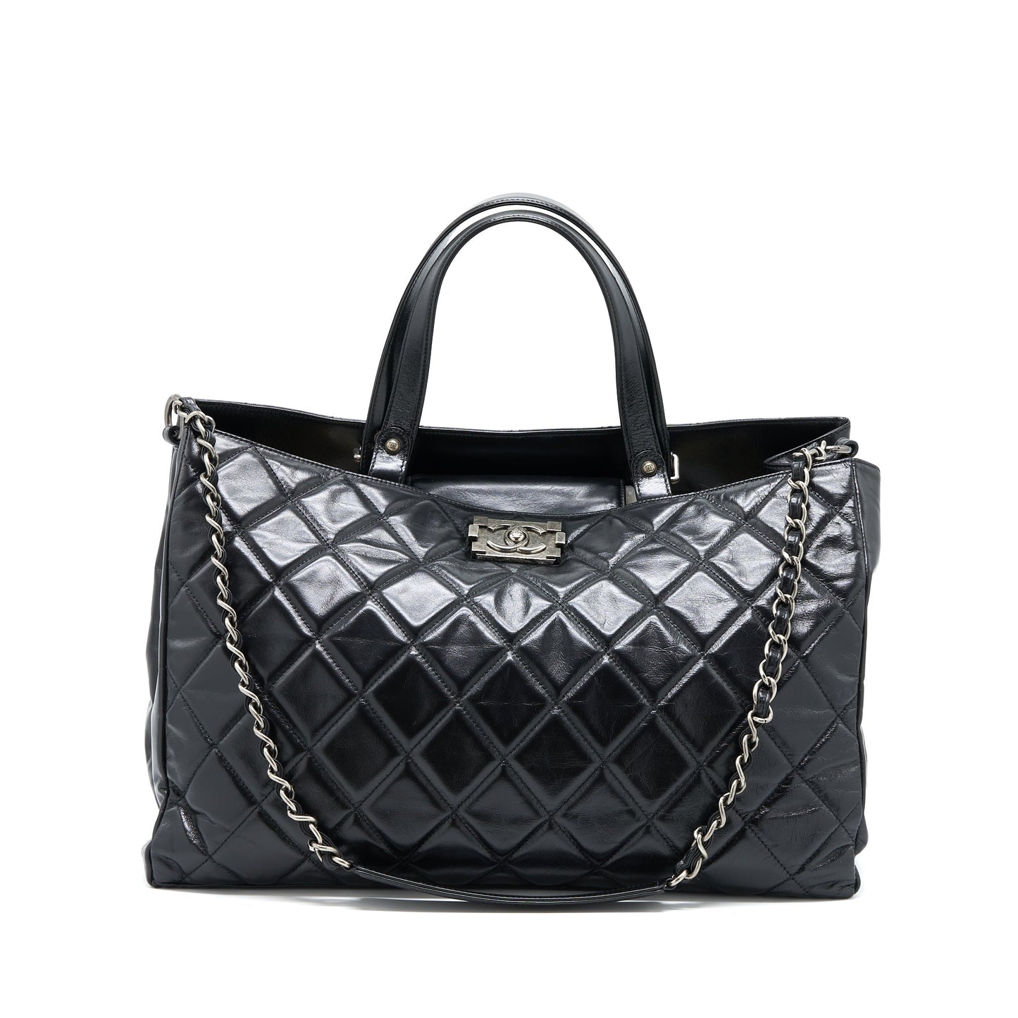 Chanel Calfskin Ruthenium Hardware Black Tote Bag