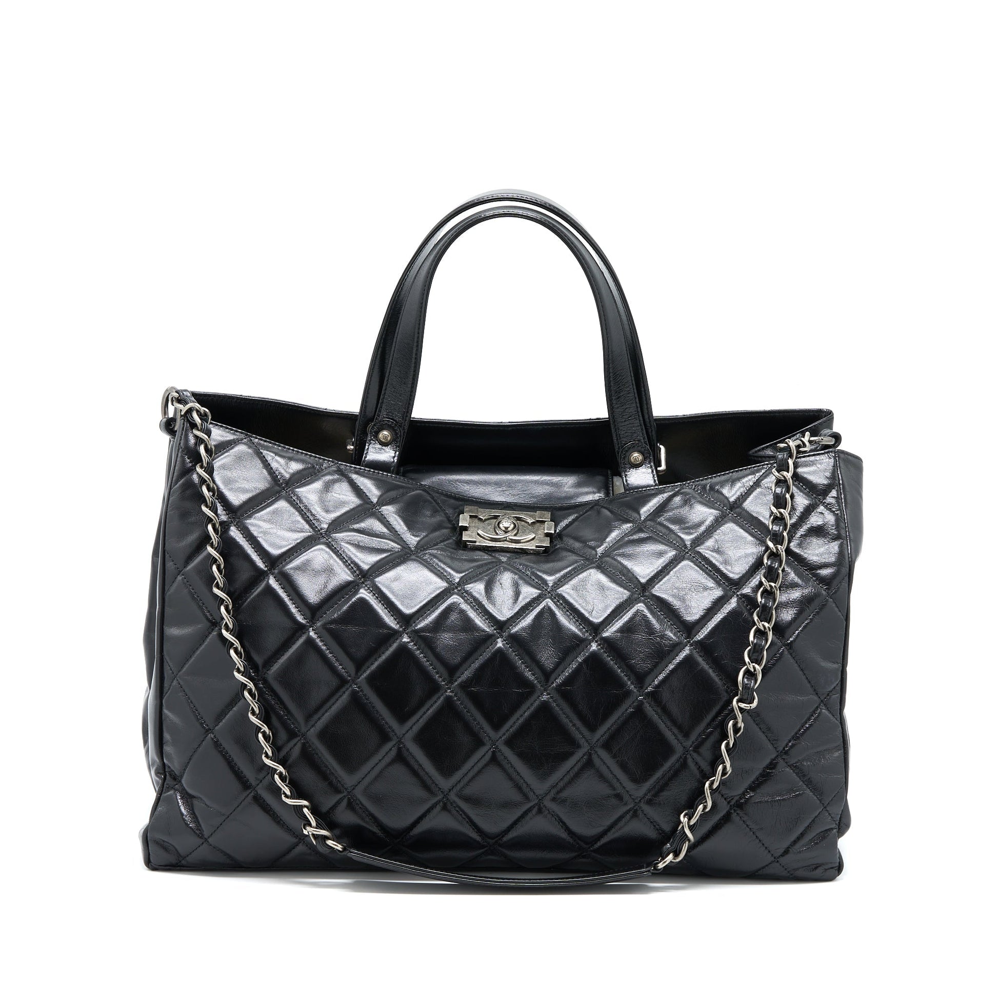 Chanel Calfskin Ruthenium Hardware Black Tote Bag