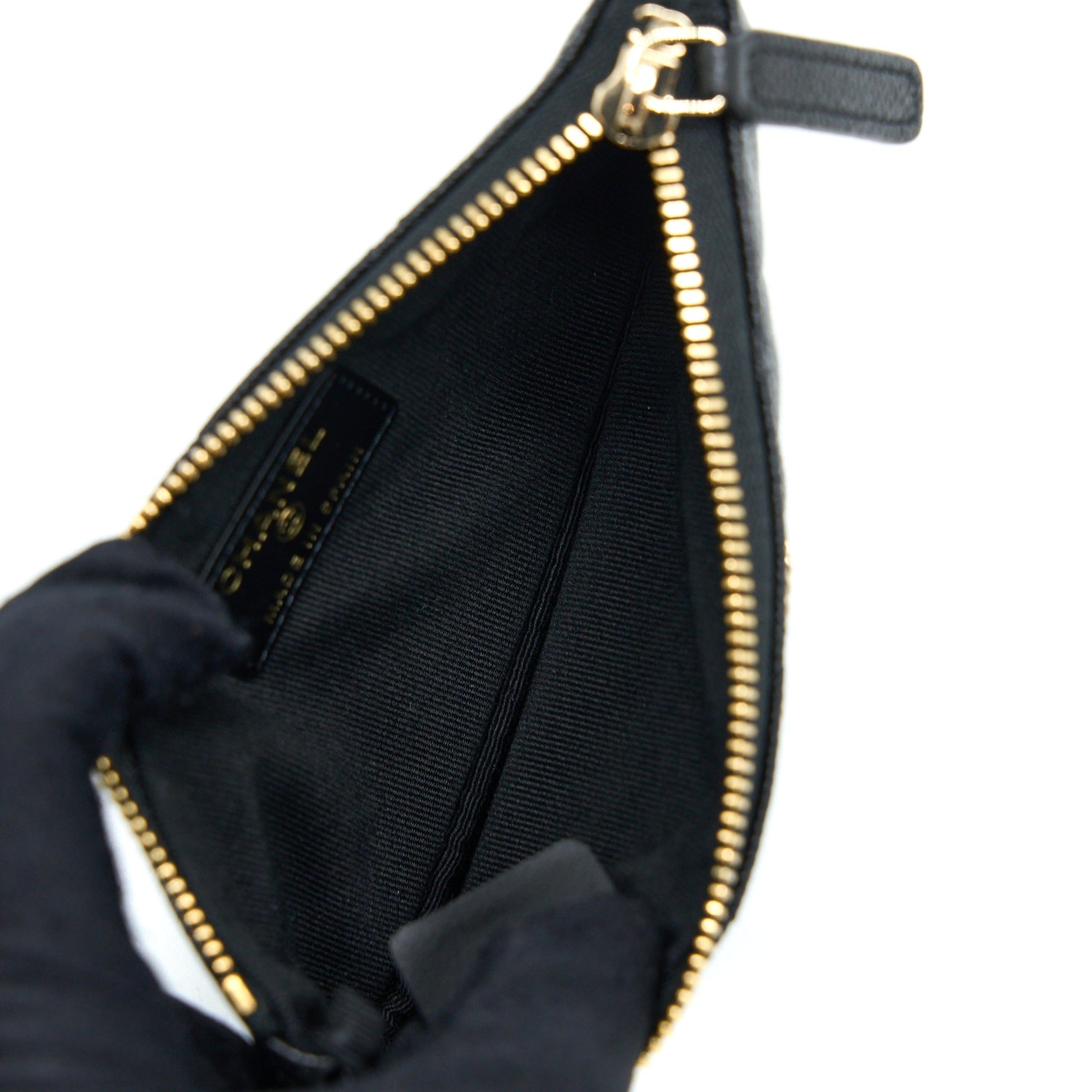 Chanel Zippy Detailed Logo Caviar LGHW Black Small Handbag