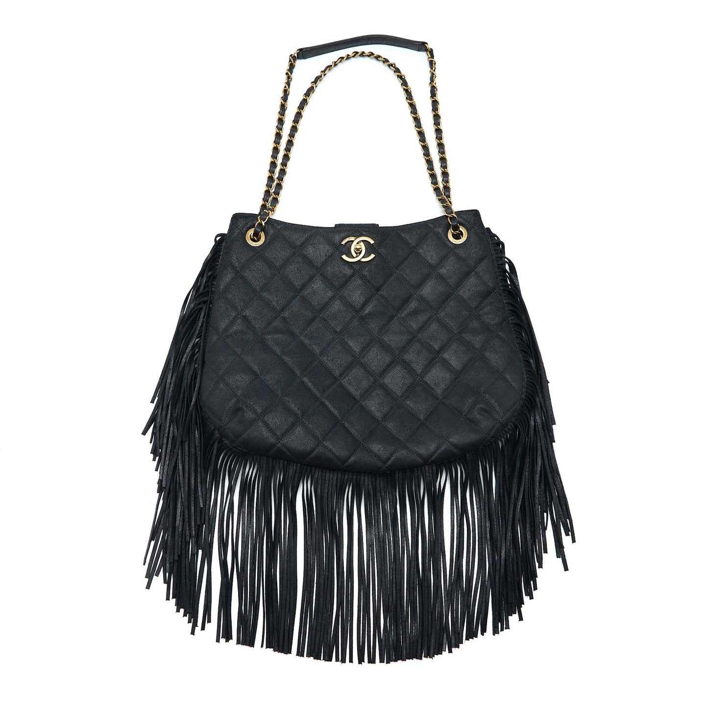 Chanel Tassel Hobo Fringed Shiny Calfskin Brushed Black Jewelry