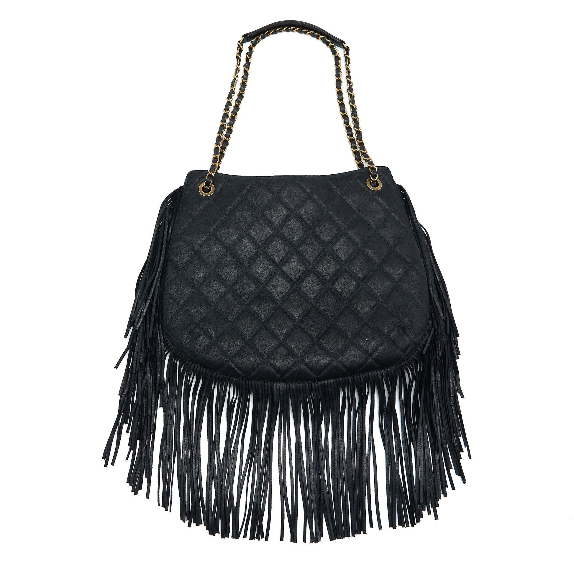 Chanel Tassel Hobo Fringed Shiny Calfskin Brushed Black Jewelry