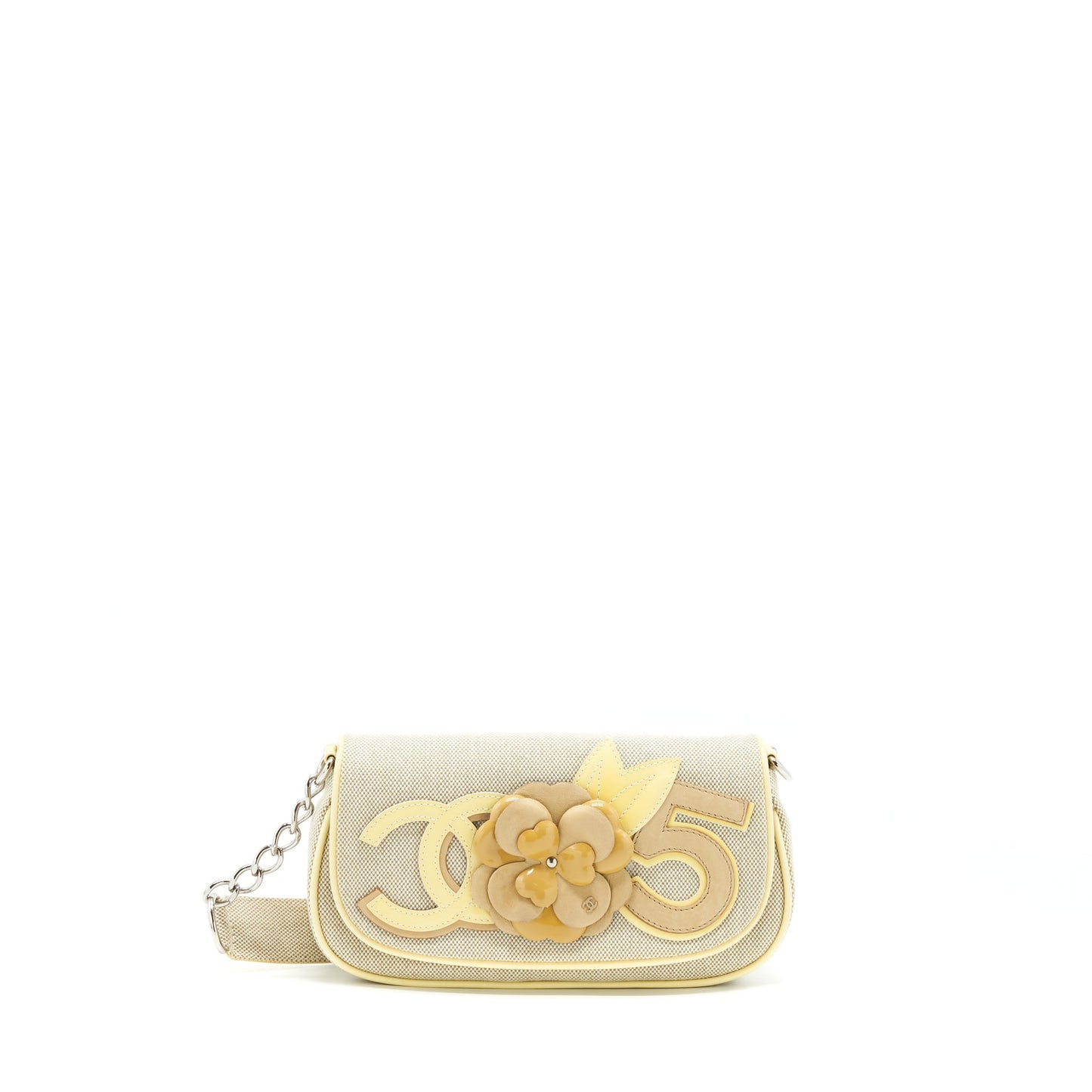 Chanel Quilted No.5 Camellia Flap creamy Beige Canvas Shoulder Bag