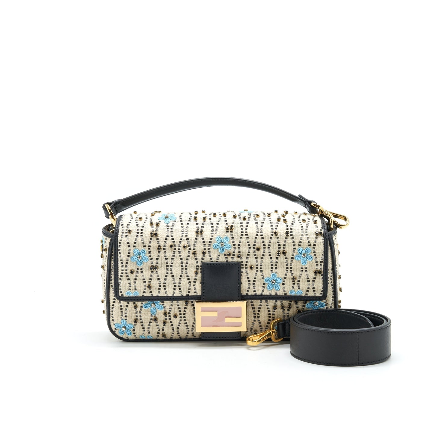 Fendi Baguette Iconic Purse Raffia White Multicolor Shoulder Bag